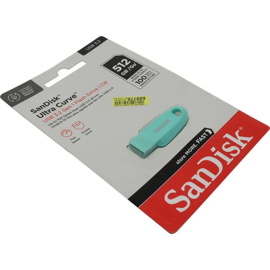 Флешка USB 256 Gb SanDisk CZ550 Ultra Curve, USB 3.2 зеленый