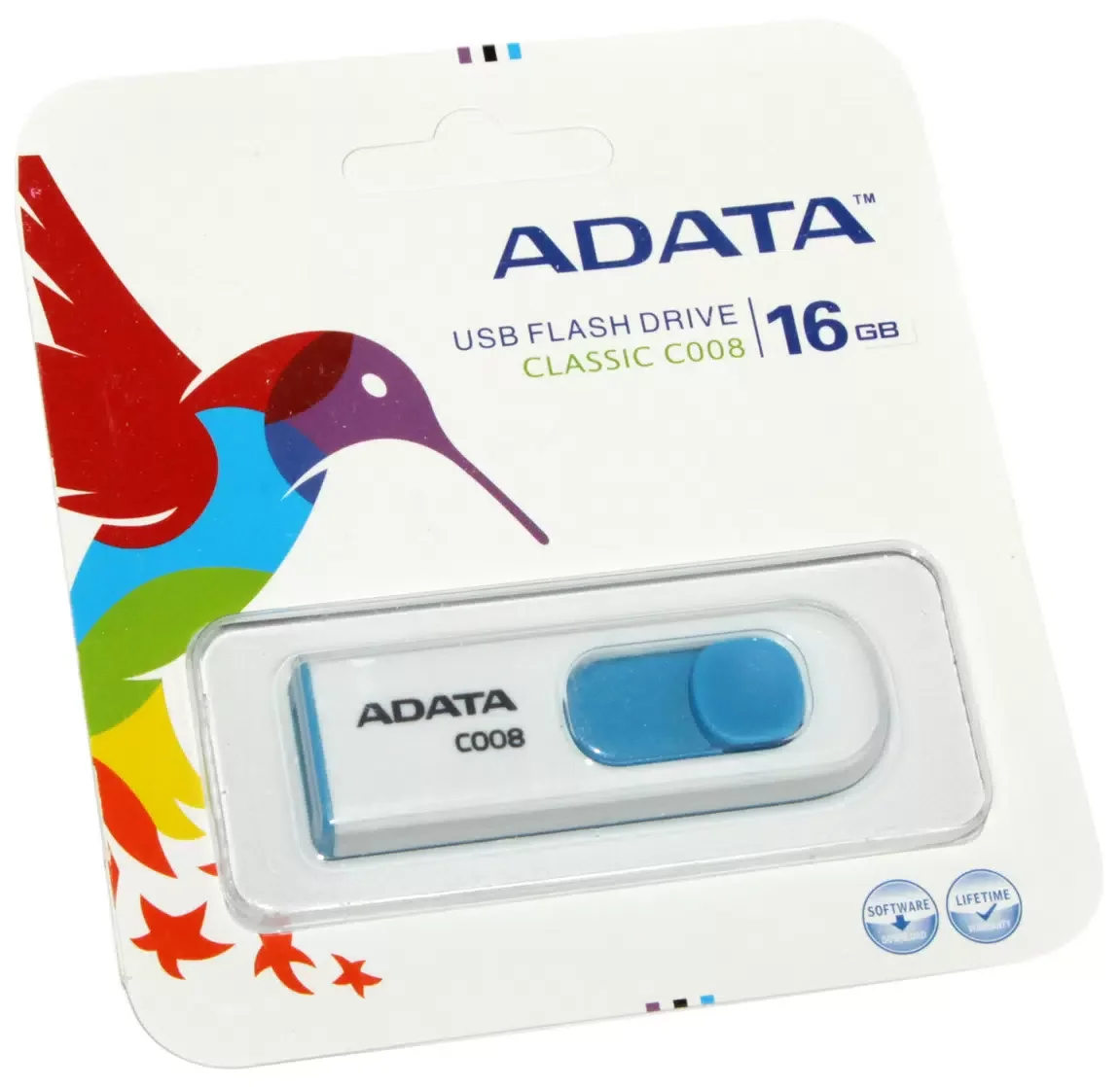 Флешка USB ADATA C008 (AC008-16G-RWE), 16Gb, USB 2.0, R/W 15/5, белый/синий