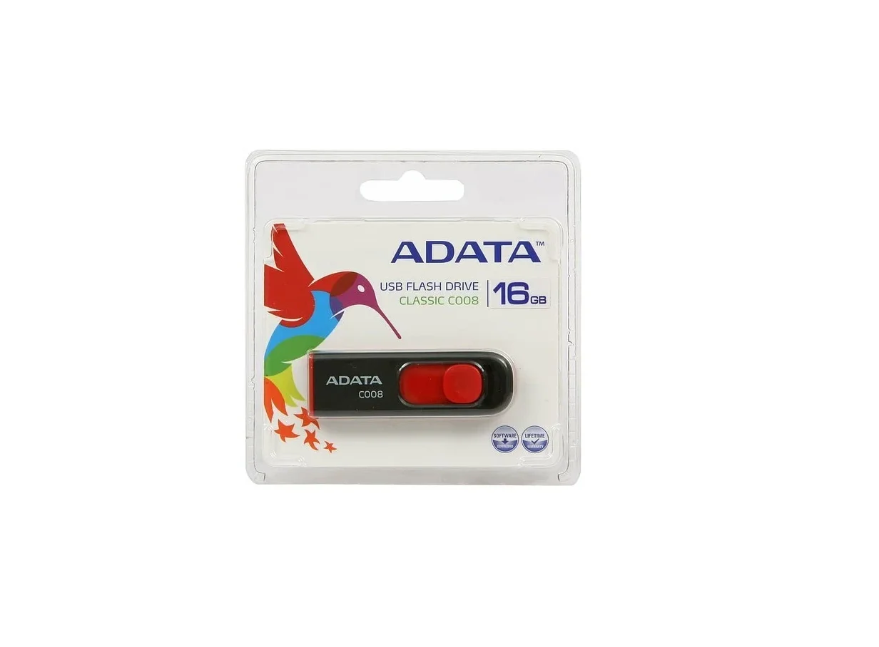 Флешка USB ADATA Classic C008 (AC008-16G-RKD), 16Gb, USB 2.0, R/W 30/6, черный/красный
