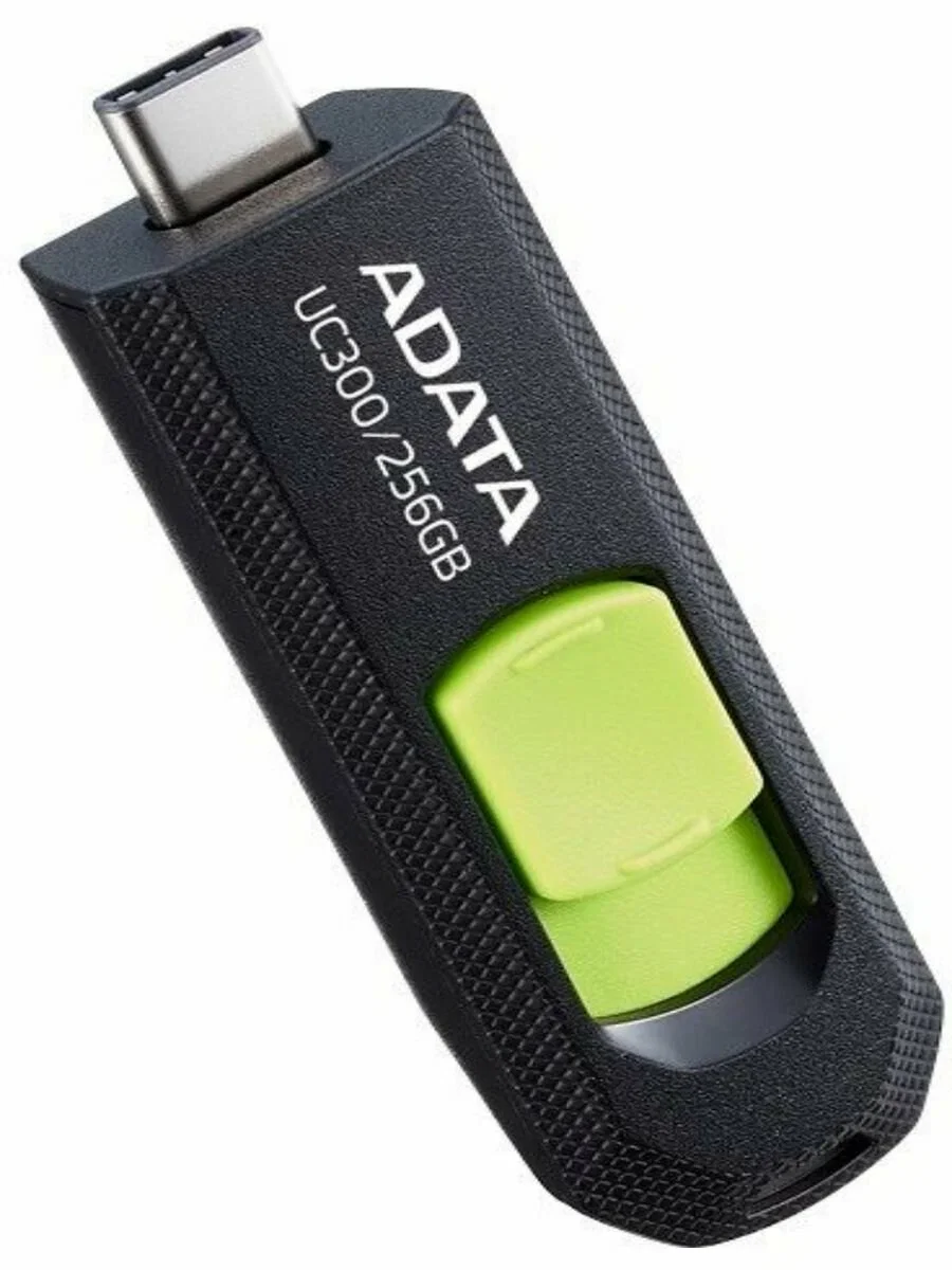 Флешка USB ADATA UC300 (ACHO-UC300-256G-RBK/GN), 256Gb, Type-C USB 3.2, R/W 100/30, черный/зеленый