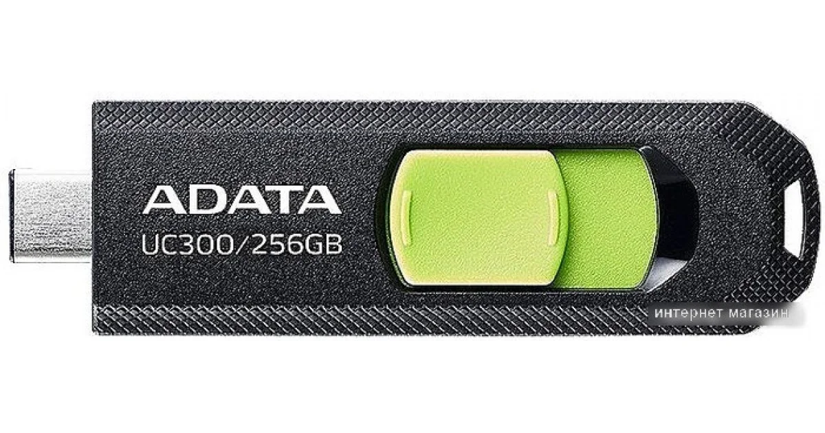 Флешка USB ADATA UC300 (ACHO-UC300-256G-RBK/GN), 256Gb, Type-C USB 3.2, R/W 100/30, черный/зеленый