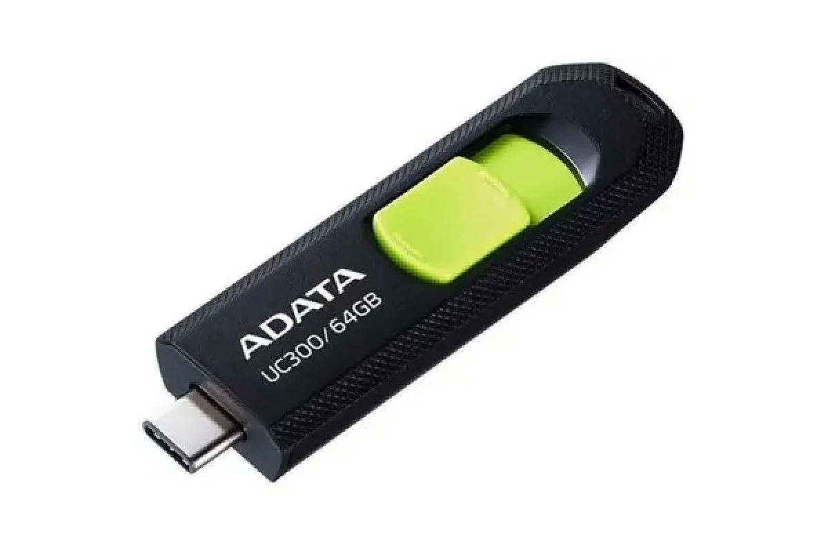 Флешка USB ADATA UC300 (ACHO-UC300-32G-RBK/GN), 32Gb, Type-C USB 3.2, R/W 100/30, черный/зеленый