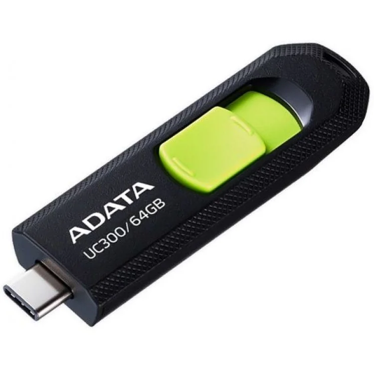 Флешка USB ADATA UC300 (ACHO-UC300-64G-RBK/GN), 64Gb, Type-C USB 3.2, R/W 100/30, черный/зеленый