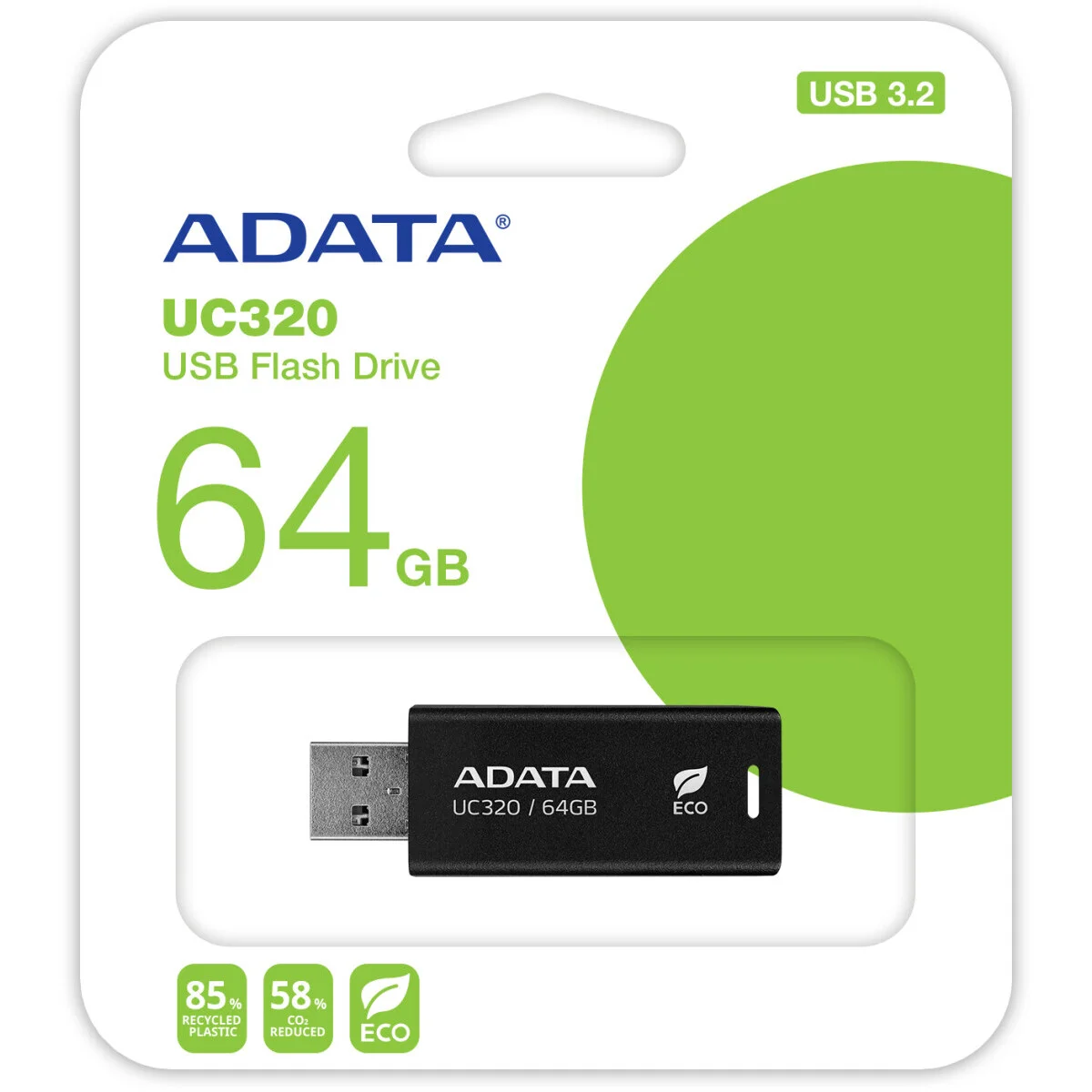 Флешка USB ADATA UC320 (UC320-64G-RBK/BK), 64Gb, USB 3.2, R/W 100/30, черный