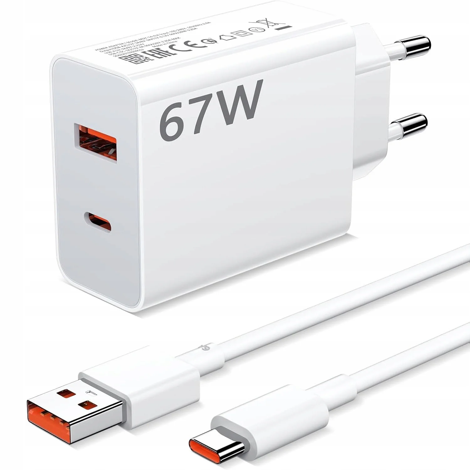 Сетевые Зарядные Устройства (СЗУ) Xiaomi 67Вт GAN 1USB + кабель Type-C (АААА) Белый