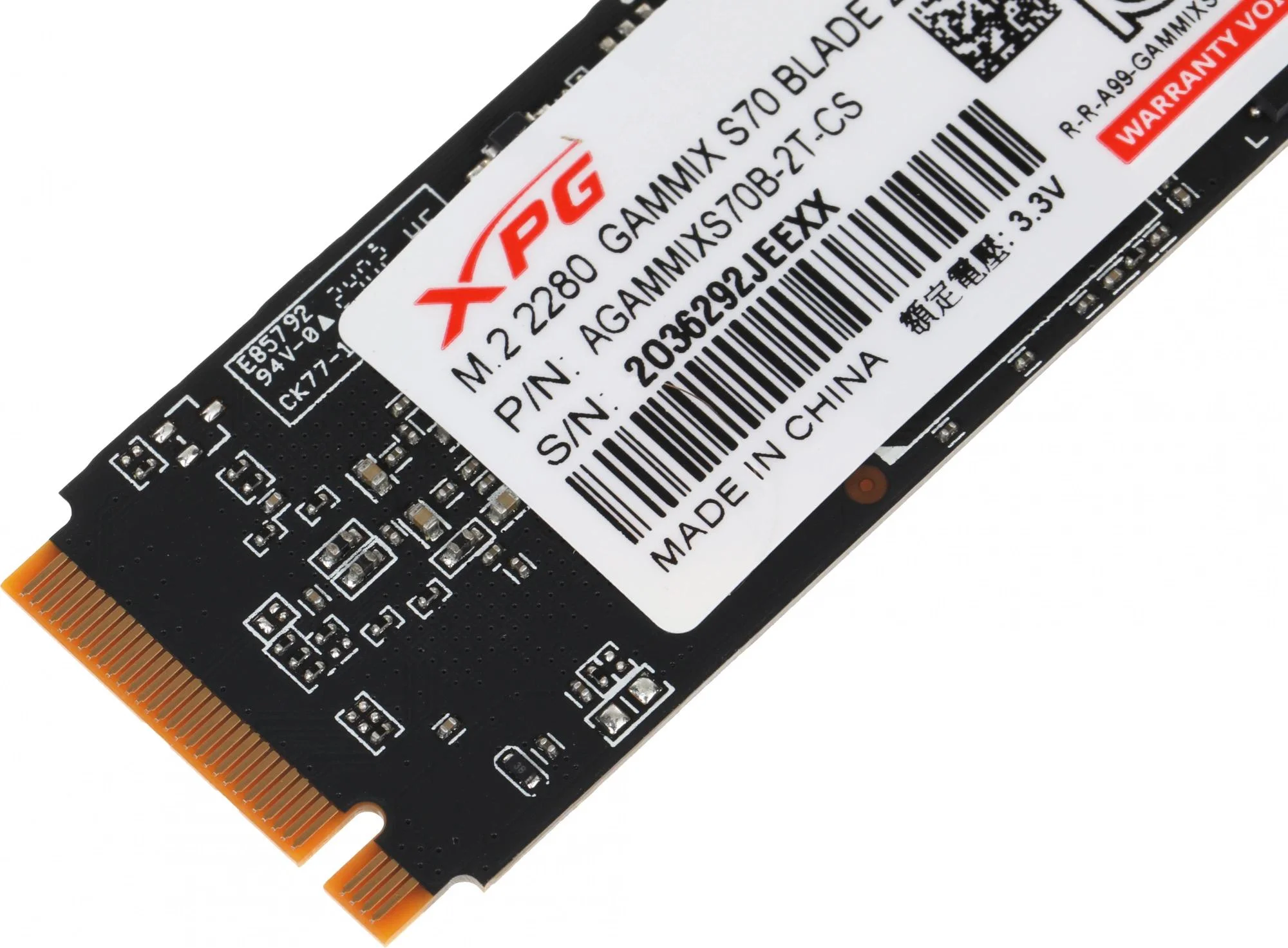 Твердотельный диск 2TB A-DATA XPG GAMMIX S70 Blade, M.2 2280, PCI-E 4x4, [R/W -7400/6800 MB/s] 3D-NAND TLC (Works PS5)