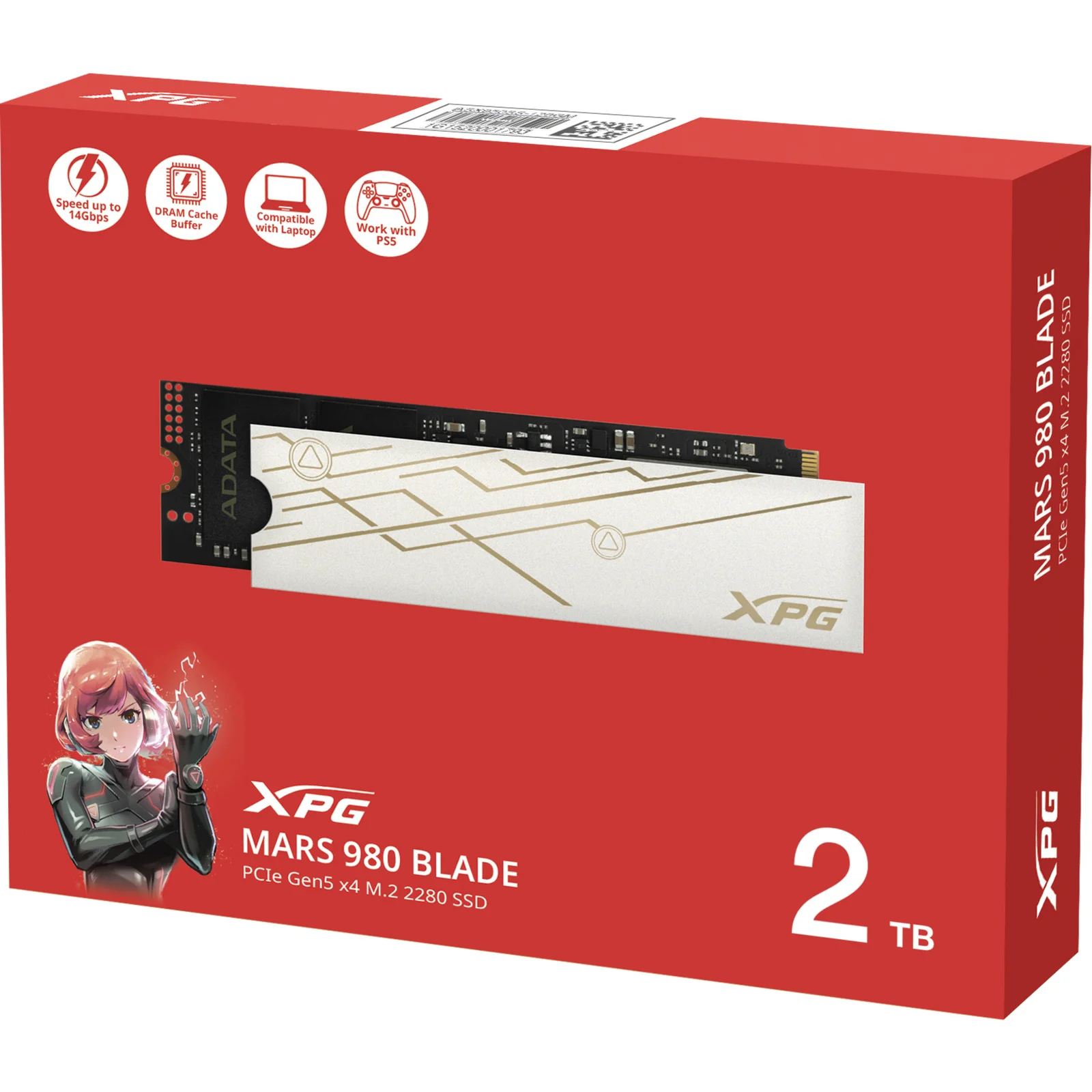 Твердотельный диск 2TB A-DATA XPG MARS 980 BLADE, M.2 2280, PCI-E 5x4, [R/W -14000/13000 MB/s] 3D-NAND