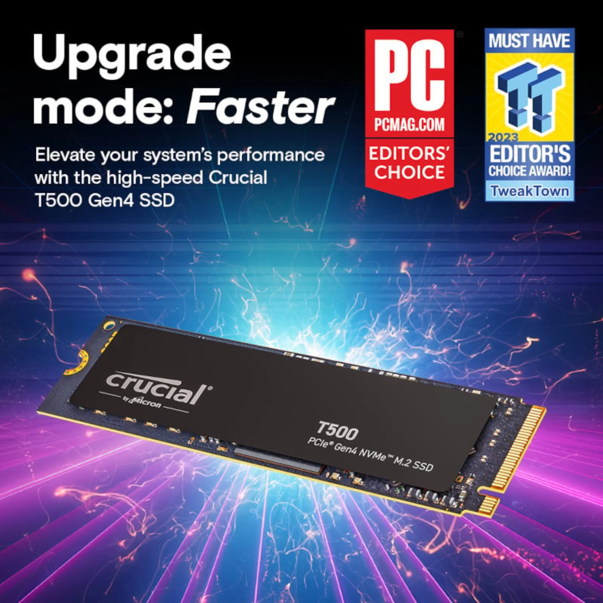 Твердотельный диск 2TB Crucial T500 CT2000T500SSD8 M.2, NVMe 3D TLC [R/W - 7400/7000 MB/s]