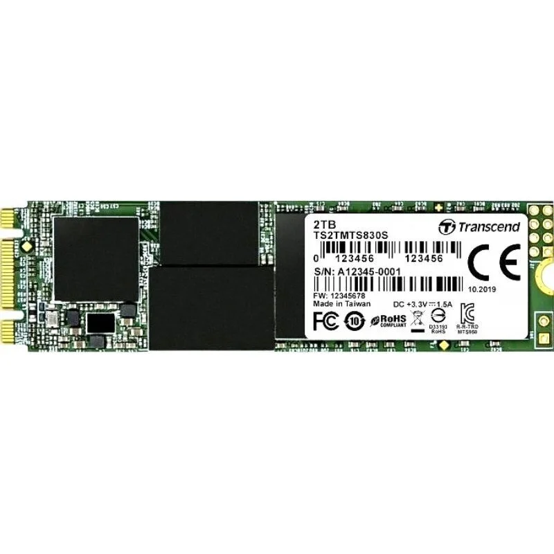 Твердотельный диск 2TB Transcend MTS830, M.2 2280, SATA, 3D TLC, with DRAM [R/W - 560/520 MB/s] 1120 TBW