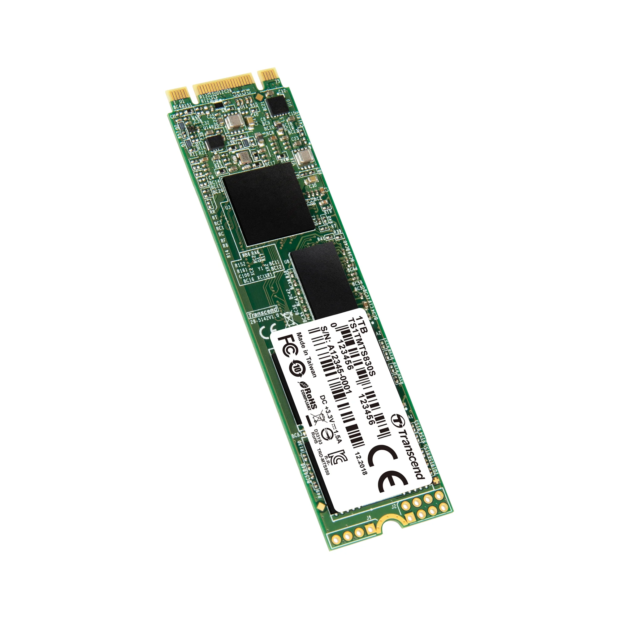 Твердотельный диск 2TB Transcend MTS830, M.2 2280, SATA, 3D TLC, with DRAM [R/W - 560/520 MB/s] 1120 TBW