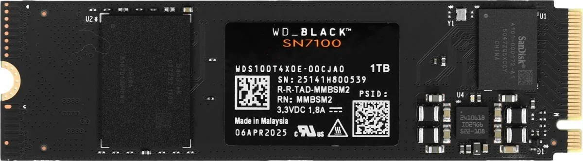 Твердотельный диск 2TB WD Black SN7100 , M.2 2280, PCI-E 4x4, [R/W - 7250/6900 MB/s] 3D-NAND TLC