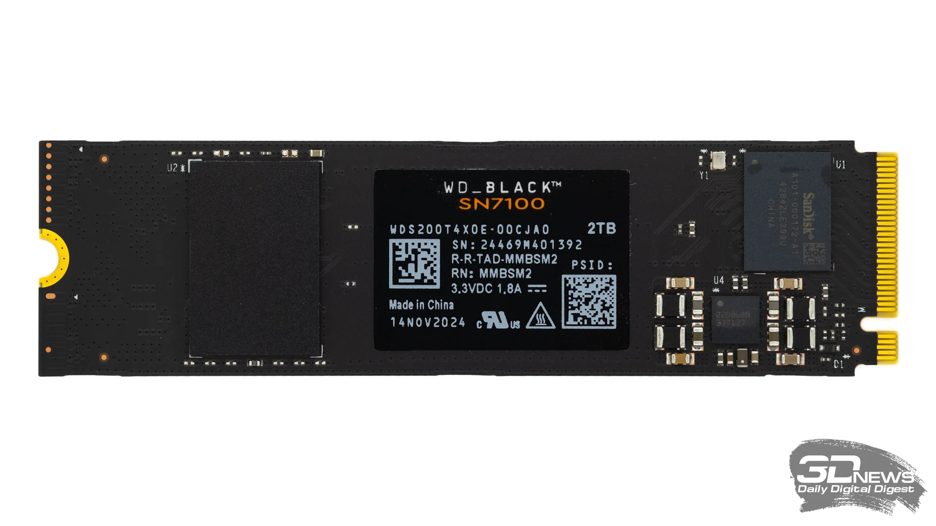 Твердотельный диск 2TB WD Black SN7100 , M.2 2280, PCI-E 4x4, [R/W - 7250/6900 MB/s] 3D-NAND TLC