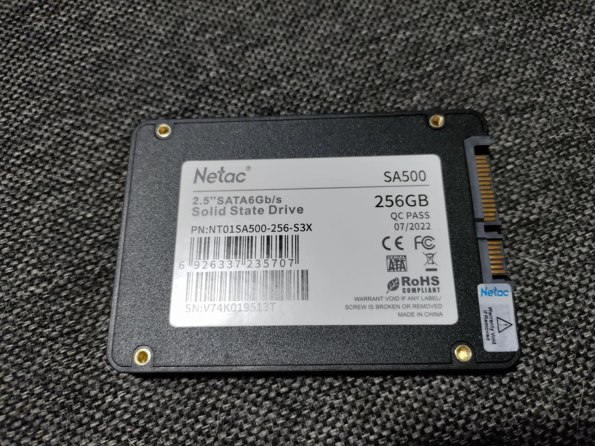Твердотельный диск 256GB Netac SA500, 2.5", SATA III, [R/W - 520/450 MB/s] 3D-NAND
