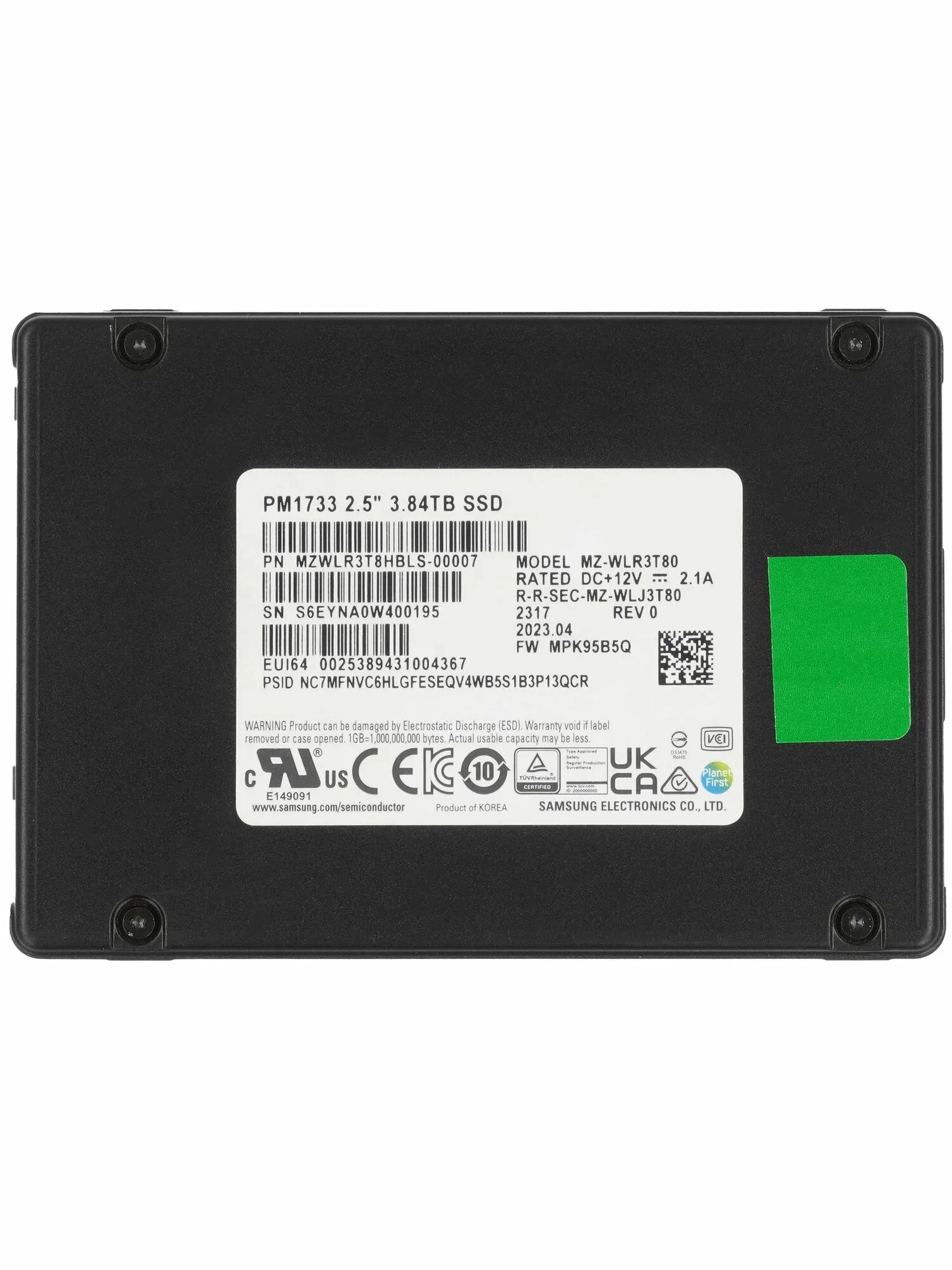 Твердотельный диск 3840GB Samsung Enterprise  PM1733, V-NAND, U.2, NVMe, PCIe 4.0x [R/W - 7000/3800 MB/s]  TBW 7008 OEM