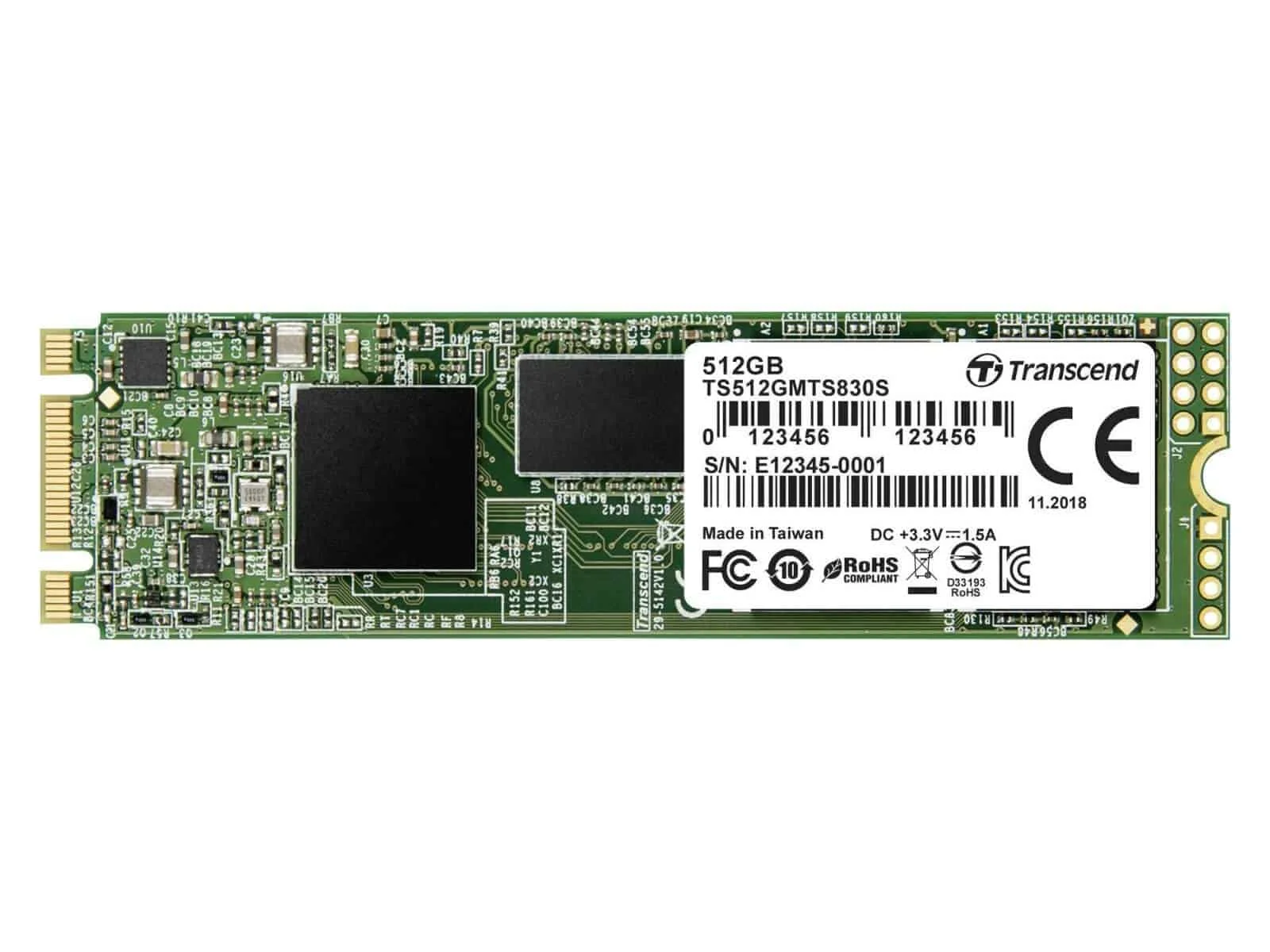 Твердотельный диск 4GB Transcend MTS830, M.2 2280, SATA, 3D TLC, with DRAM [R/W - 560/520 MB/s]