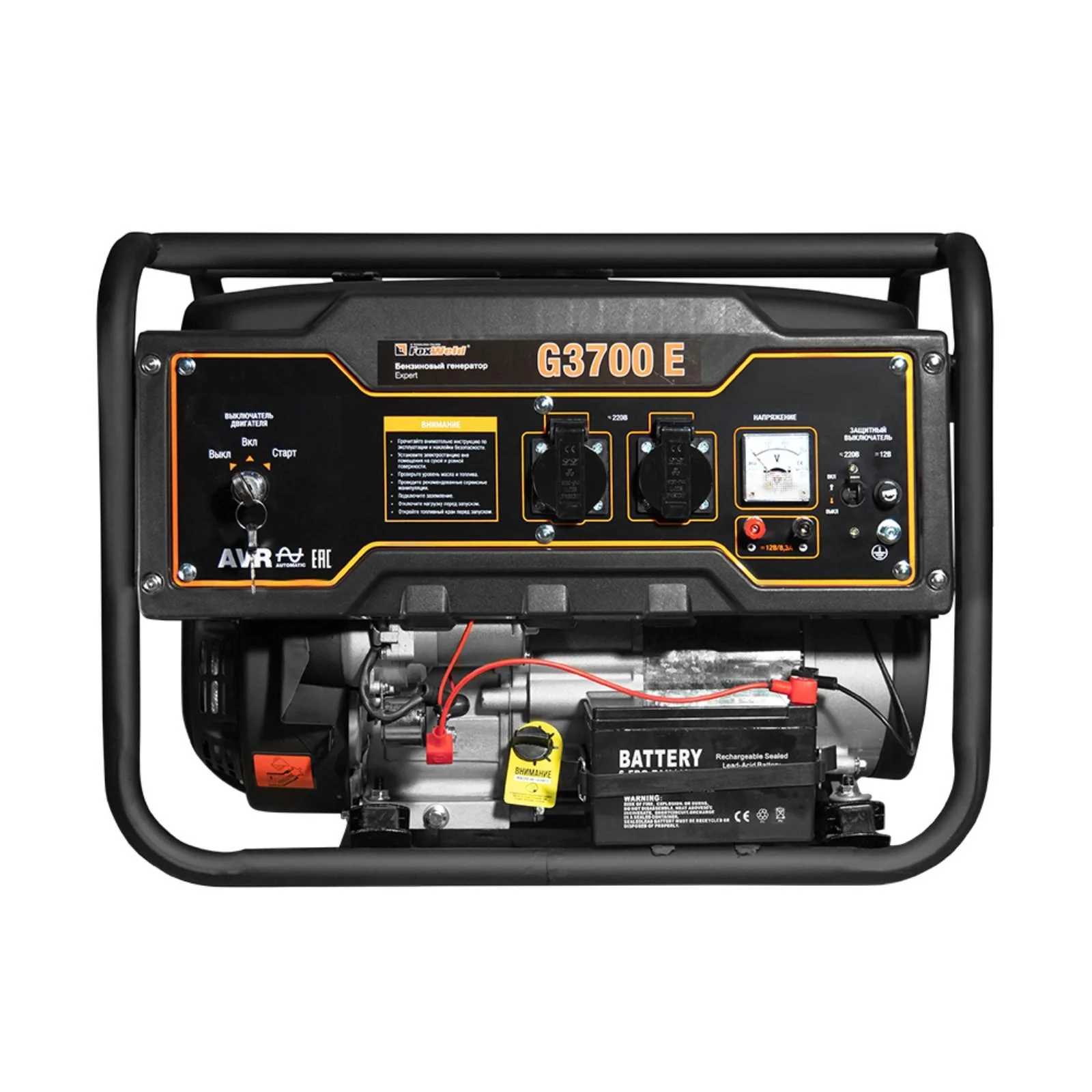 Генератор бензиновый FoxWeld Expert G3700 E, ручной/электроста 3.3кВт, 0,47 л/кВт⋅ч, бак 15л, 7л/с,