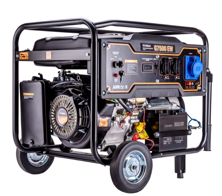 Генератор бензиновый FoxWeld Expert G7500 EW, ручной/электростартер 6,5кВт, бак 25л, 15л/с, медь обм