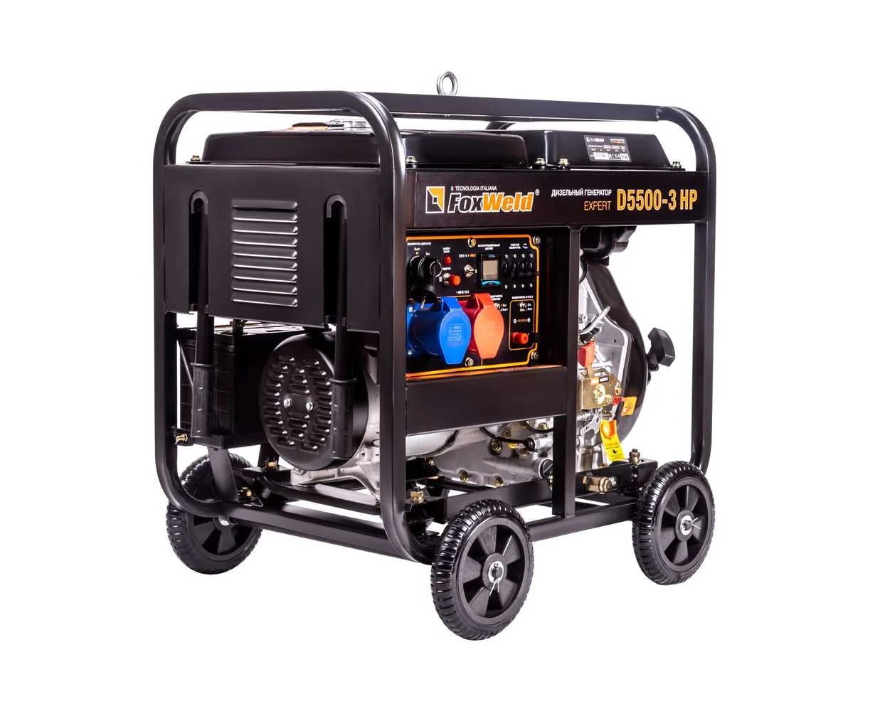Генератор дизельный FoxWeld Expert D6500-1, ручной/эл стартер 230В, 6.5кВт, 13л/с, бак 12.5л