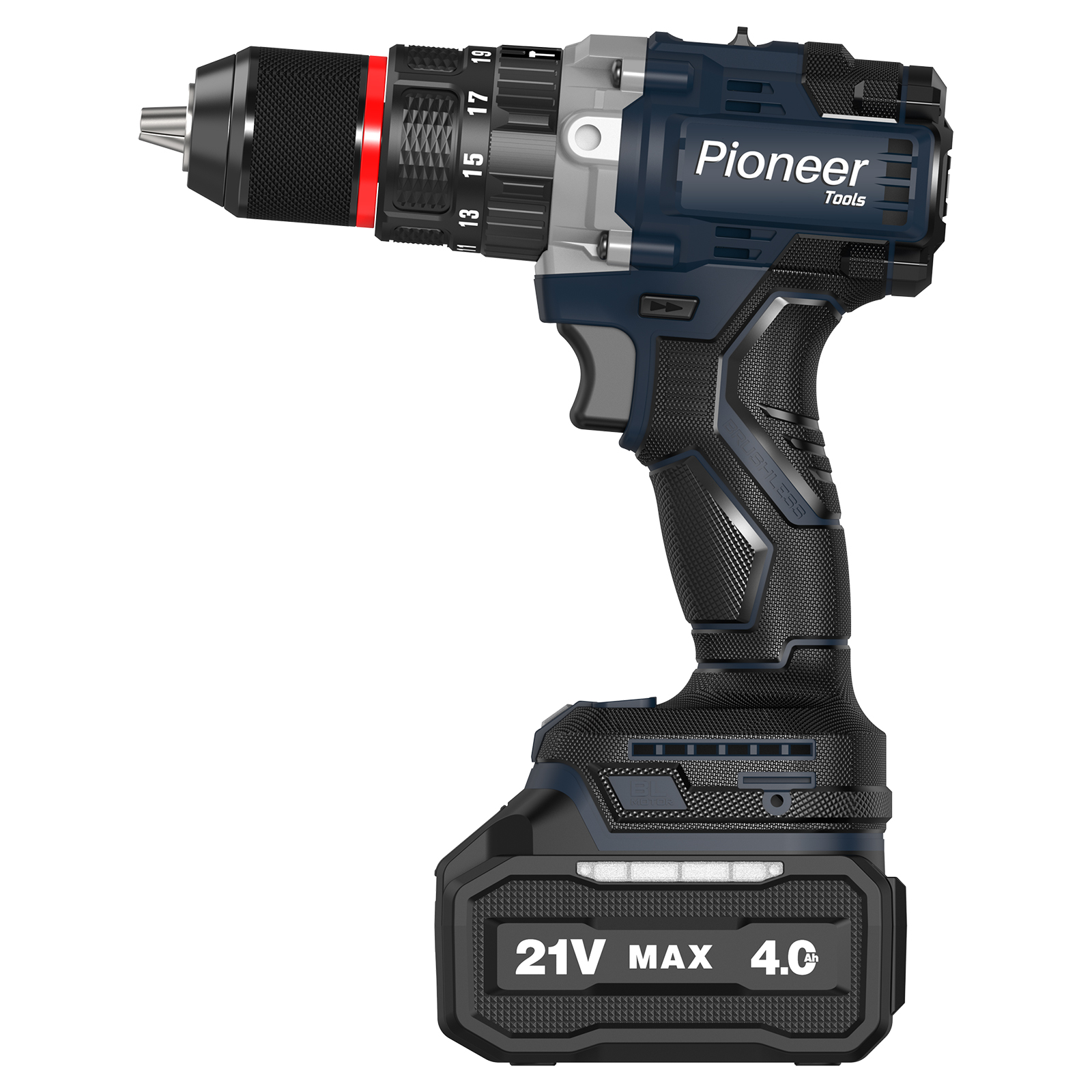 Дрель шуруповёрт аккумуляторный Pioneer CID-E2110BL-02C, синий, 21В, Li-Ion 2000/4000мАч, 0-1500об