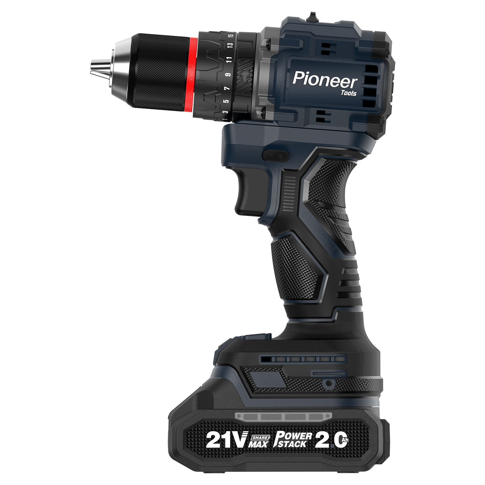 Дрель шуруповёрт аккумуляторный Pioneer CID-E2170BL-02C, черн/син, 21В, Li-Ion 2000мАч, бесщёточный