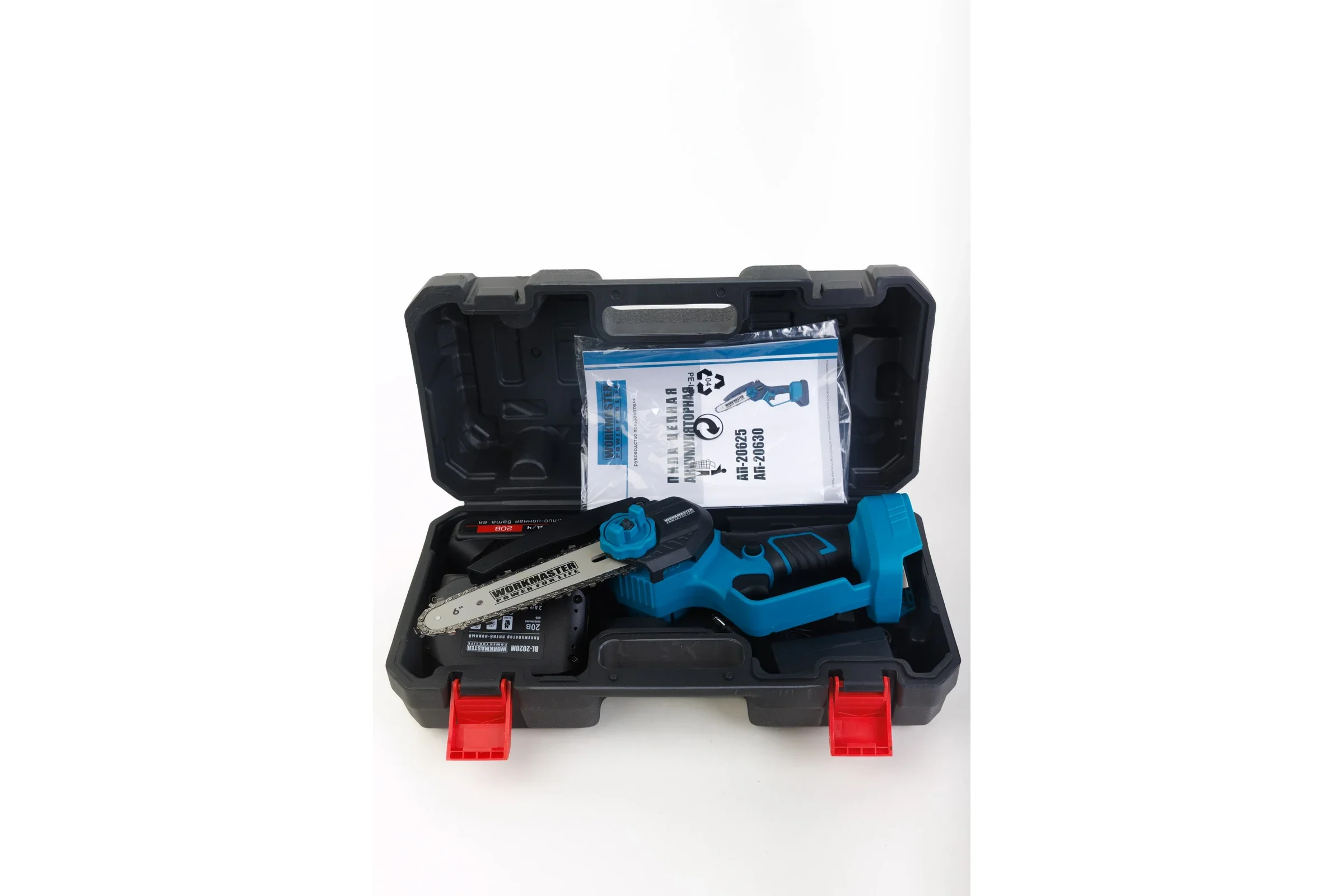 Пила цепная аккумуляторная WorkMaster АП-20625, Li-ion 2*2,0А/ч, бесщеточный мотор, поперечное