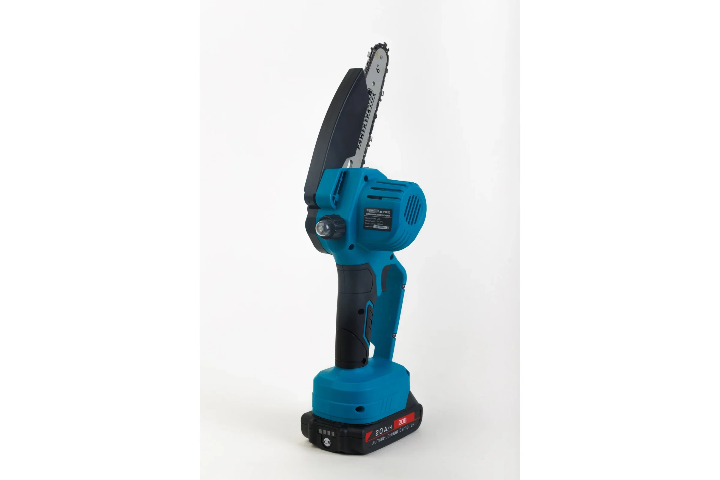 Пила цепная аккумуляторная WorkMaster АП-20625, Li-ion 2*2,0А/ч, бесщеточный мотор, поперечное — фото 2