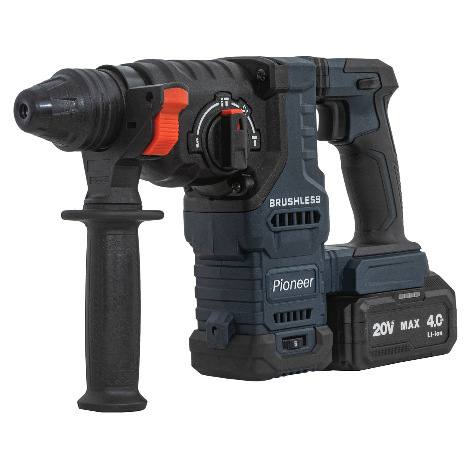 Перфоратор аккумуляторный Pioneer RH-E20V40-01C, Li-Ion 20В 4000мАч. 0-5200уд/мин,  0-1050об./мин.