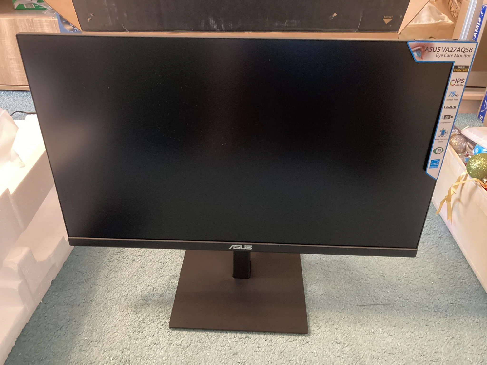 Монитор 27" ASUS VA27AQSB IPS 2560x1440, 75 Гц, 1 мс, 16:9, 350 кд/м2, 1xHDMI, 1xDP, USB, черный