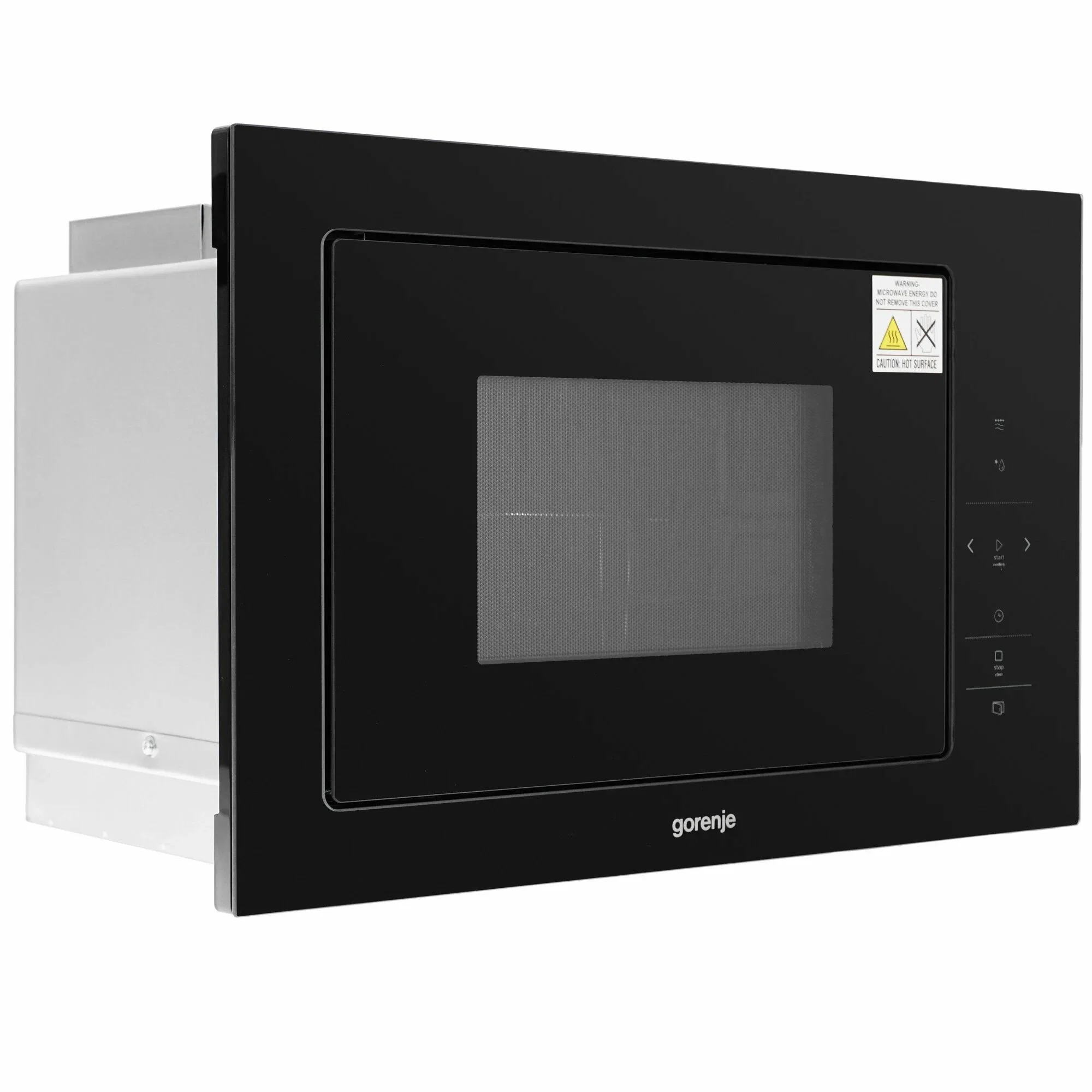 Встраиваемая микроволновая печь Gorenje, 20 л, 5 уровней мощности, 15 автопрограмм, электронное управление, дисплей, гриль, поворотный стол, цвет черн