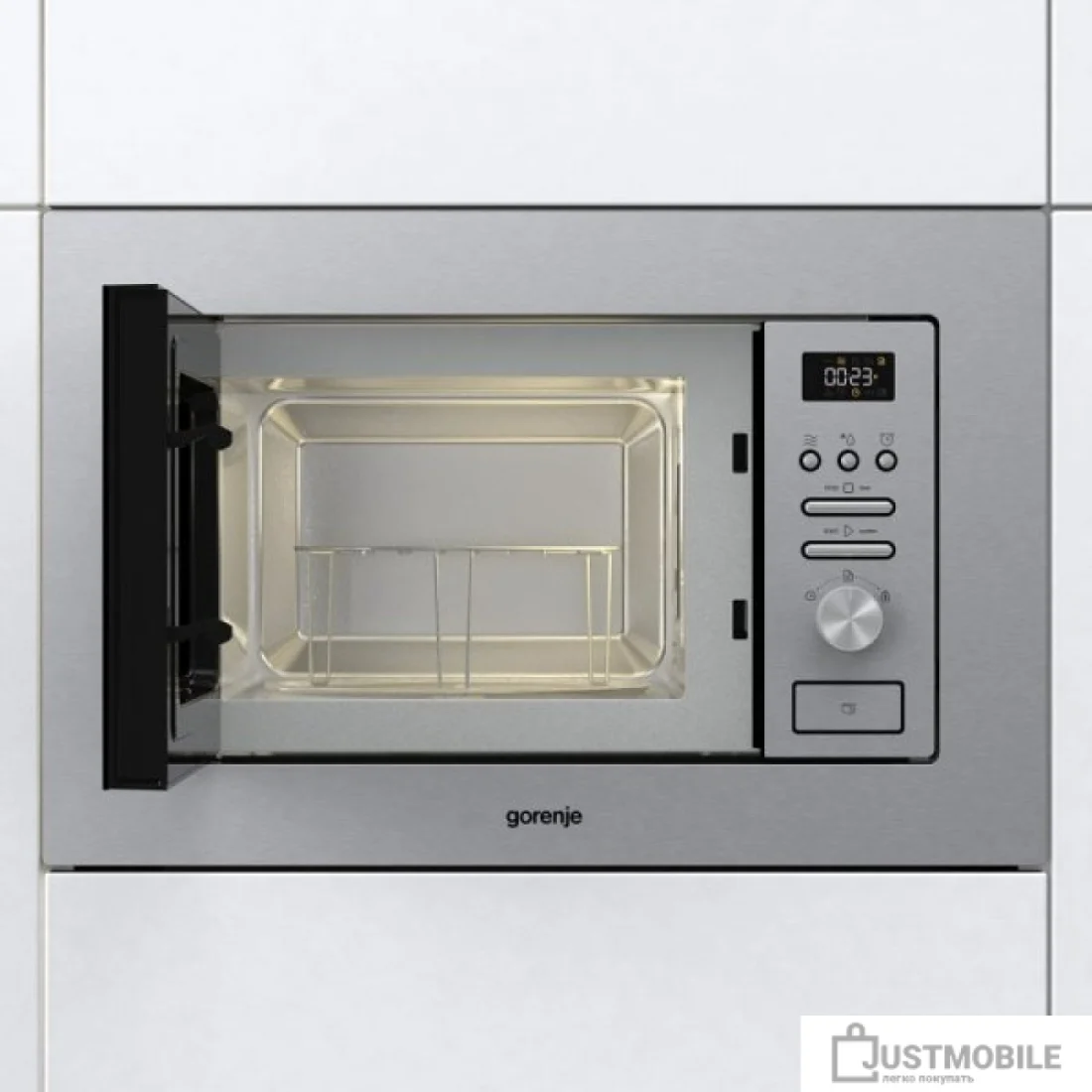 Встраиваемая микроволновая печь Gorenje, 20 л, 5 уровней мощности, 8 автопрограмм, электронное управление/утапливаемый переключатель, дисплей, гриль,
