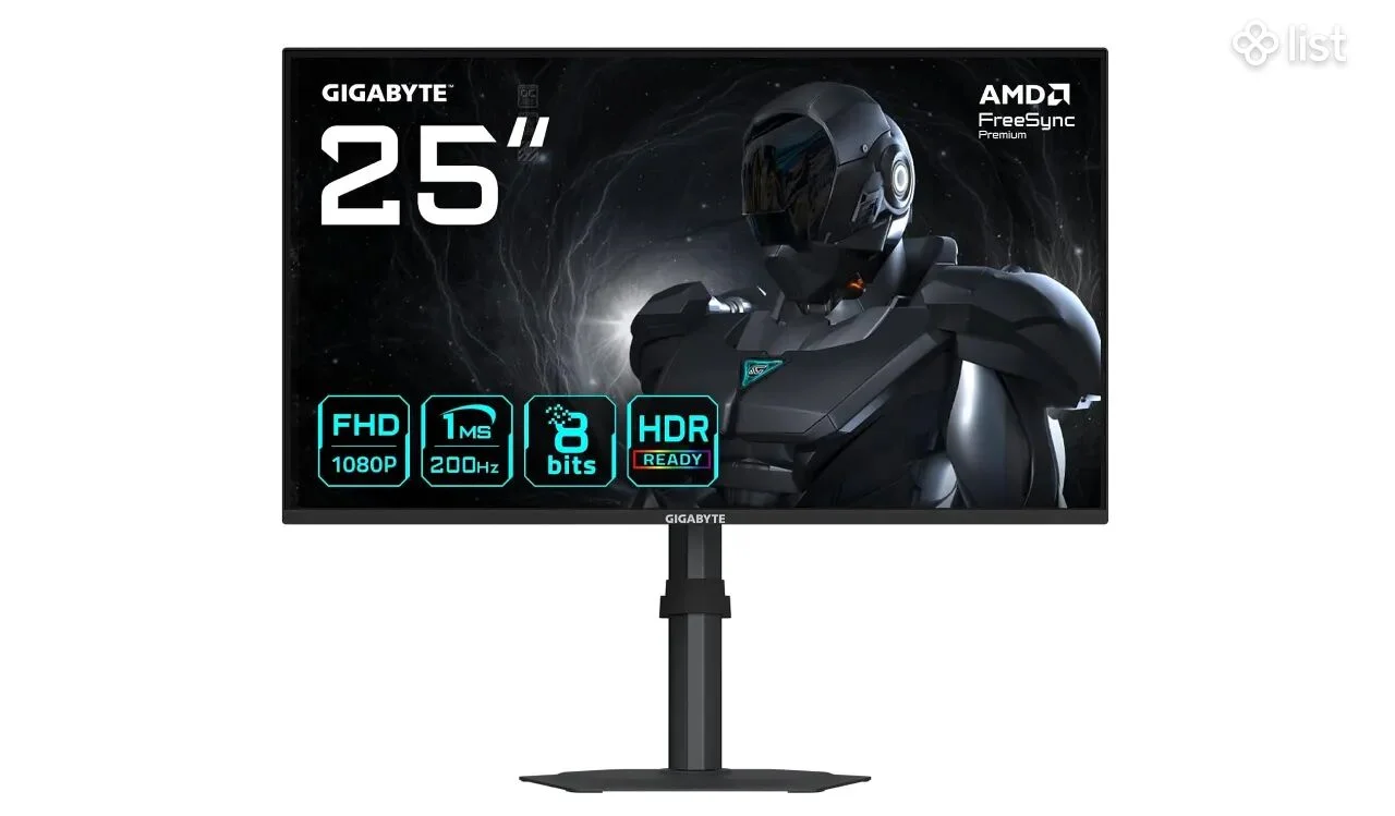 Монитор 24.5" Gigabyte G25F2 IPS 1920x1080, 200 Гц, 1 мс (GtG), 16:9, 300 кд/м², 2×HDMI 2.0, DP 1.4, 3.5 Jack, динамики (2×2 Вт), HDR10, FreeSync Prem