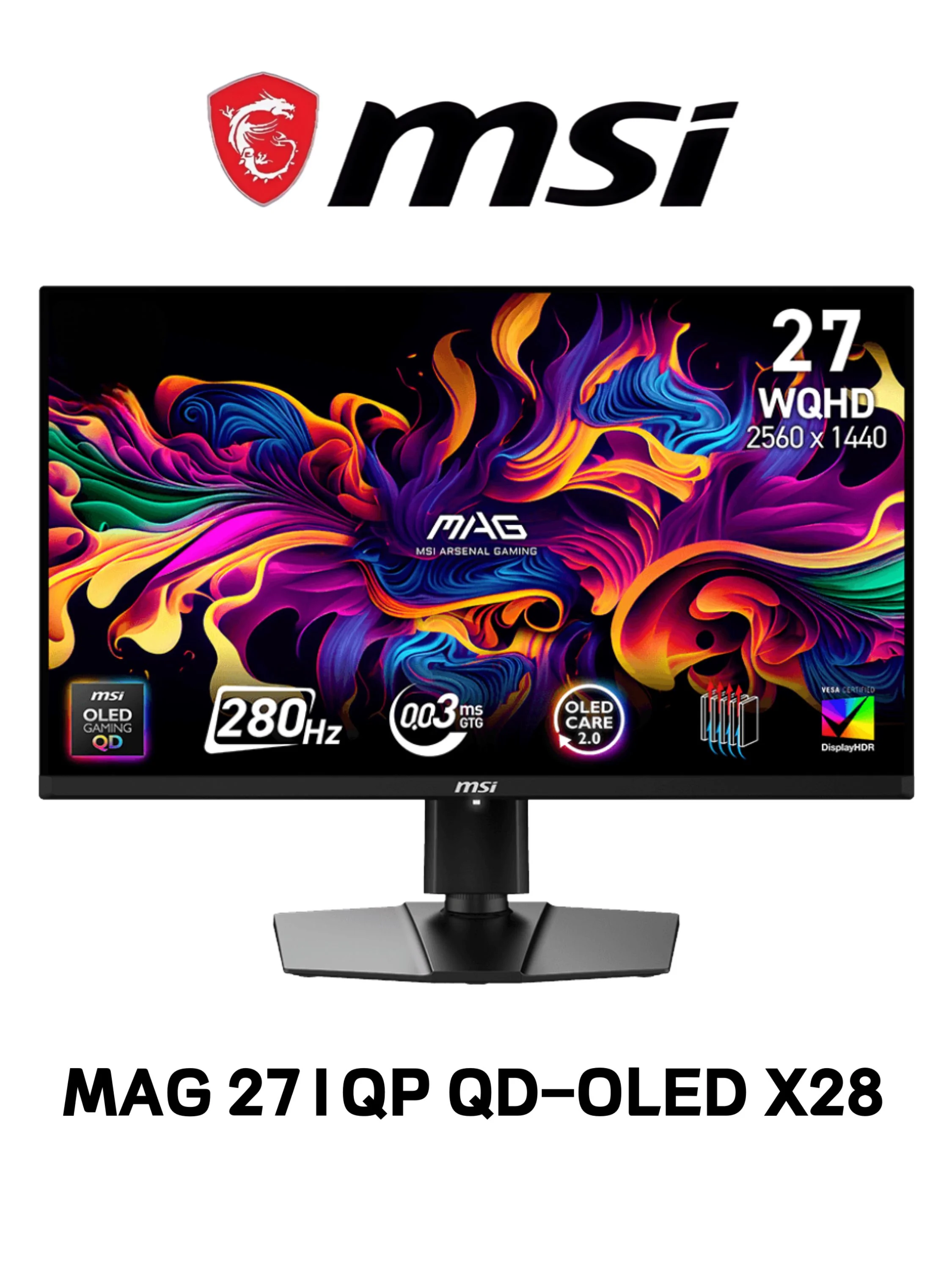 Монитор 26.5" MSI MAG 271QP QD-OLED X28 QD-OLED 2560x1440, 280 Гц, 0.03 мс, 16:9, 1000 кд/м², HDMI 2.1, DP, USB-C (15 Вт), 3.5 Jack, USB Hub, Adaptive