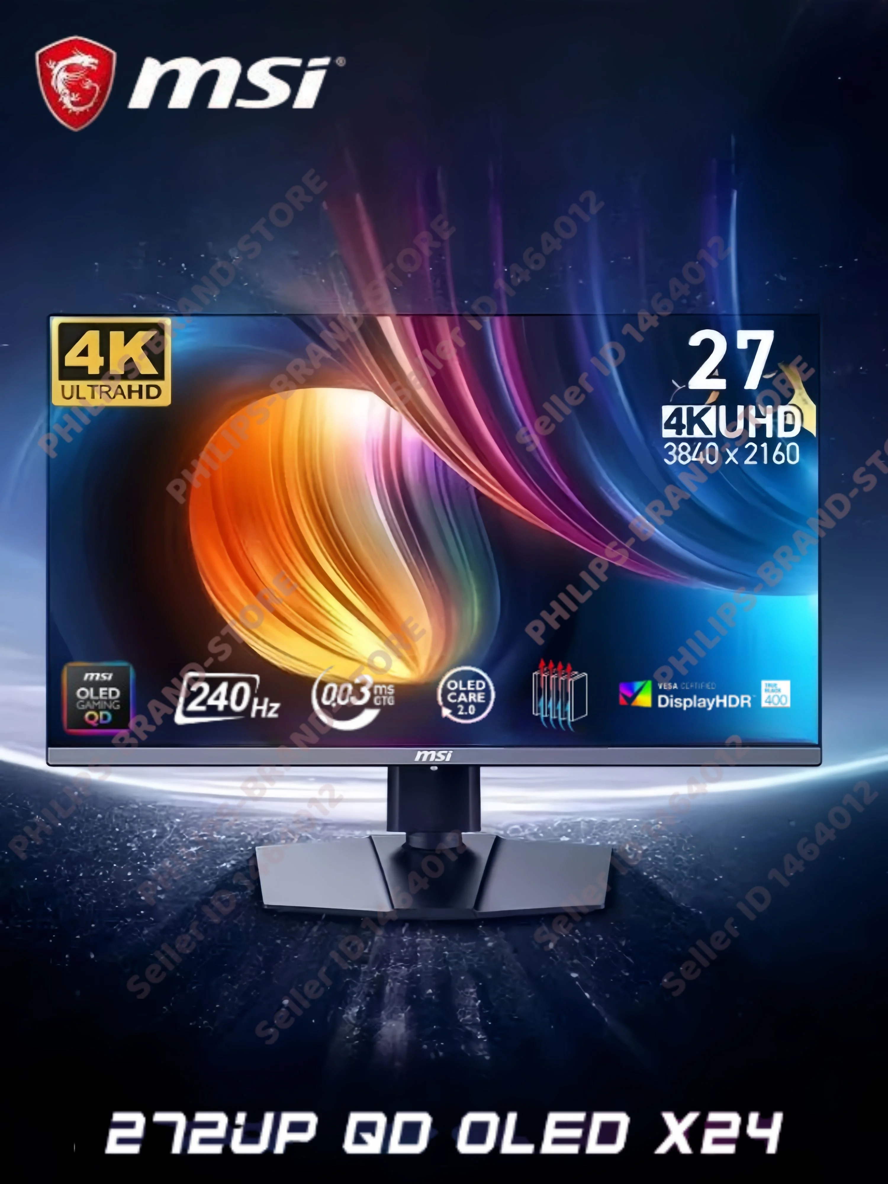 Монитор 26.5" MSI MAG 272UP QD-OLED X24 QD-OLED 3840x2160, 240 Гц, 0.03 мс, 16:9, 1000 кд/м², DP 1.4a, HDMI 2.1 x2, USB-C, 3.5 Jack, HDR10, DisplayHDR
