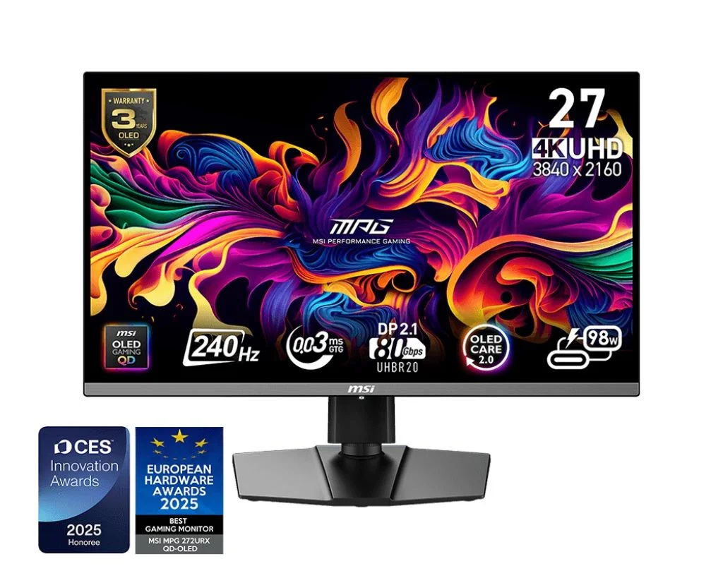 Монитор 26.5" MSI MPG 272URX QD-OLED 3840x2160, 240 Гц, 0.03 мс, 16:9, 1000 кд/м², DP 2.1a, HDMI 2.1 (x2), USB-C, 3.5 Jack, USB Hub (2x USB 3.2), HDR1