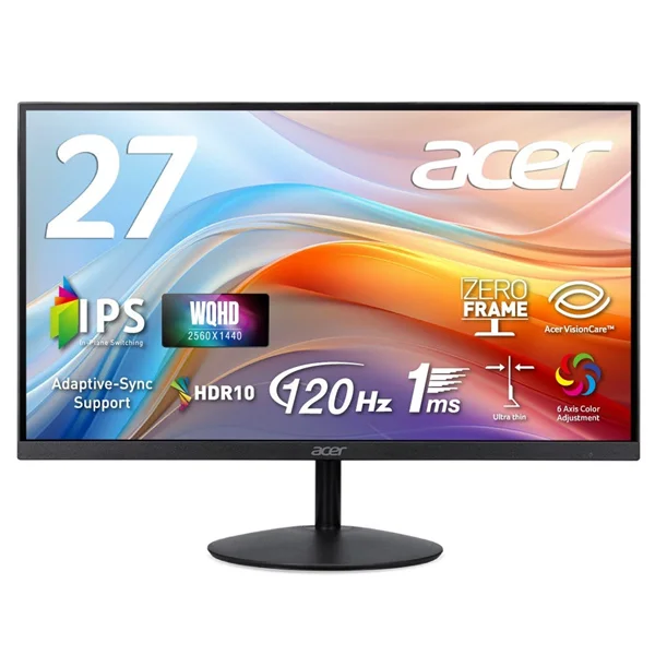 Монитор 27" Acer SA272G0bip IPS 1920x1080, 120 Гц, 1 мс, 16:9, 250 кд/м², 1xHDMI 1.4, 1xDP 1.2, черный