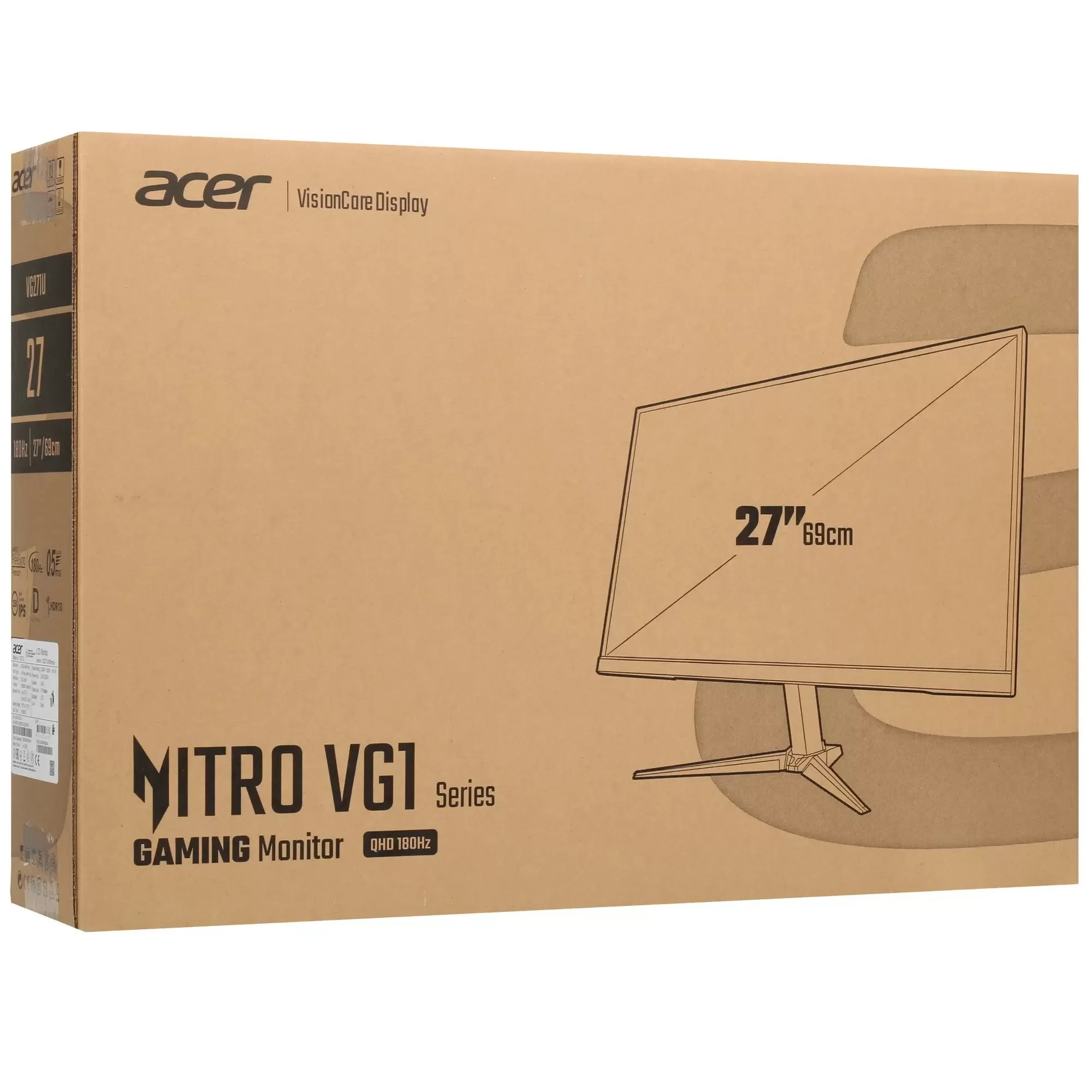 Монитор 27" Acer VG271UM3bmiipx Nitro IPS 2560x1440, 180 Гц, 0.5 мс, 16:9, 250 кд/м², 2xHDMI 2.0, 1xDP, 2x2Вт, черный