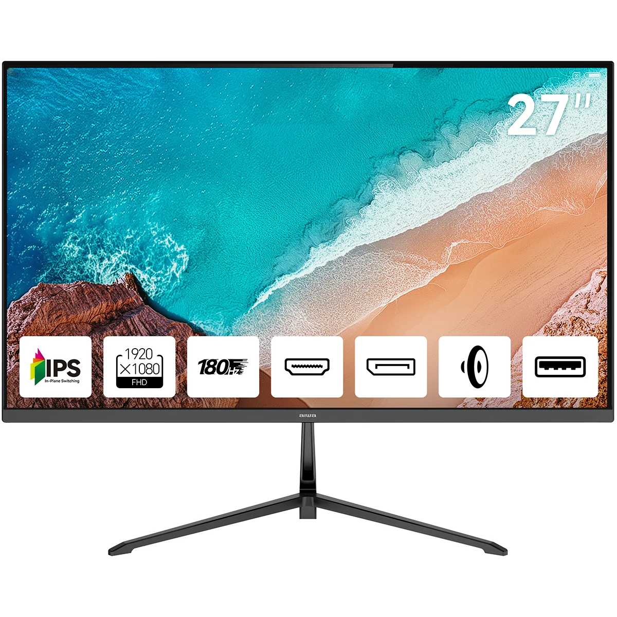 Монитор 27" Aiwa MD2712 IPS 1920x1080, 180 Гц, 1 мс, 16:9, 300 кд/м², 2xHDMI 2.0, DP 1.2, 3.5 Jack, USB Hub (1x USB), динамики (2x2 Вт), HDR10, FreeSy