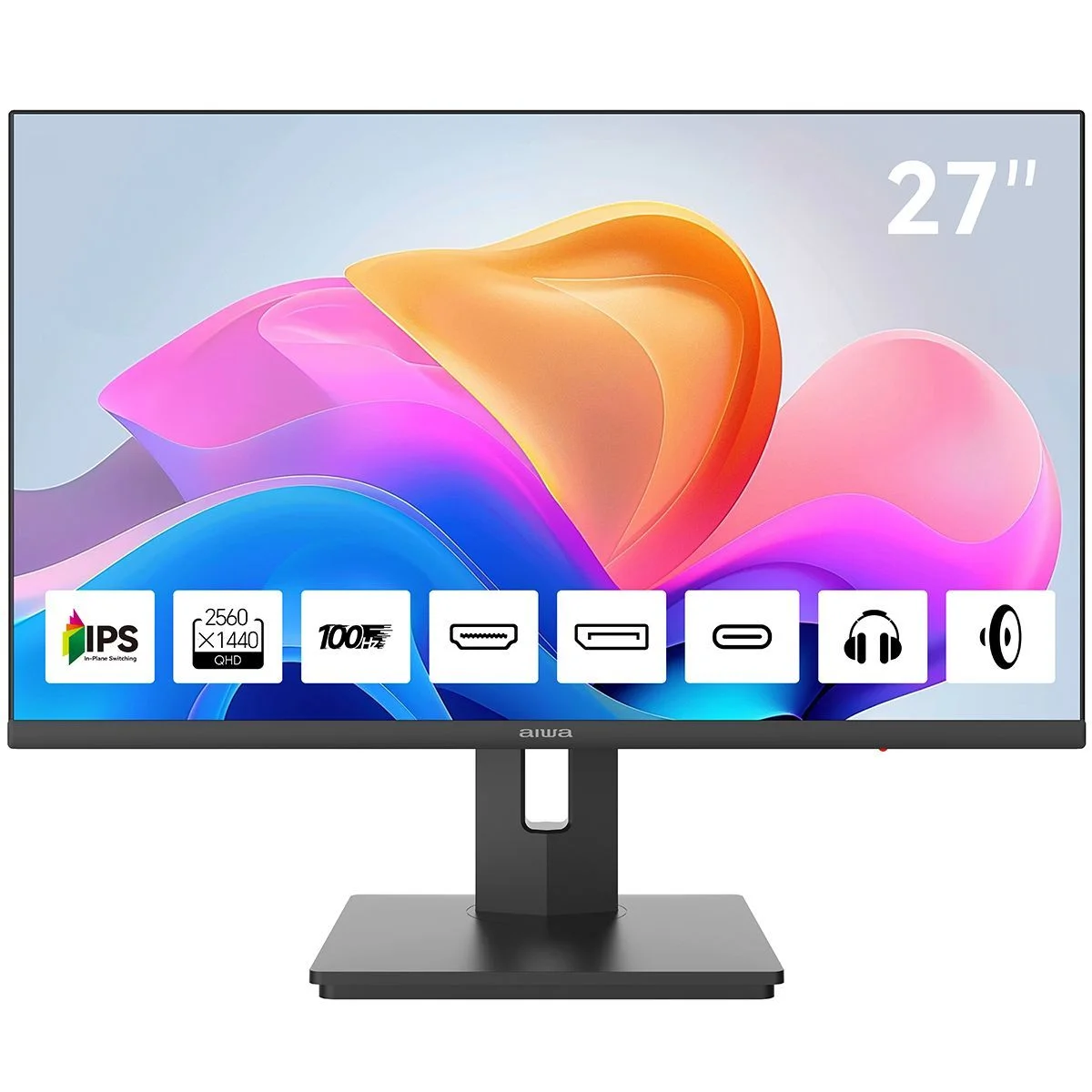 Монитор 27" Aiwa MQ275A IPS 2560x1440, 100 Гц, 4 мс, 16:9, 300 кд/м², HDMI 2.0, DP 1.2, USB-C (15 Вт), 3.5 Jack, динамики (2x3 Вт), FreeSync, G-Sync,