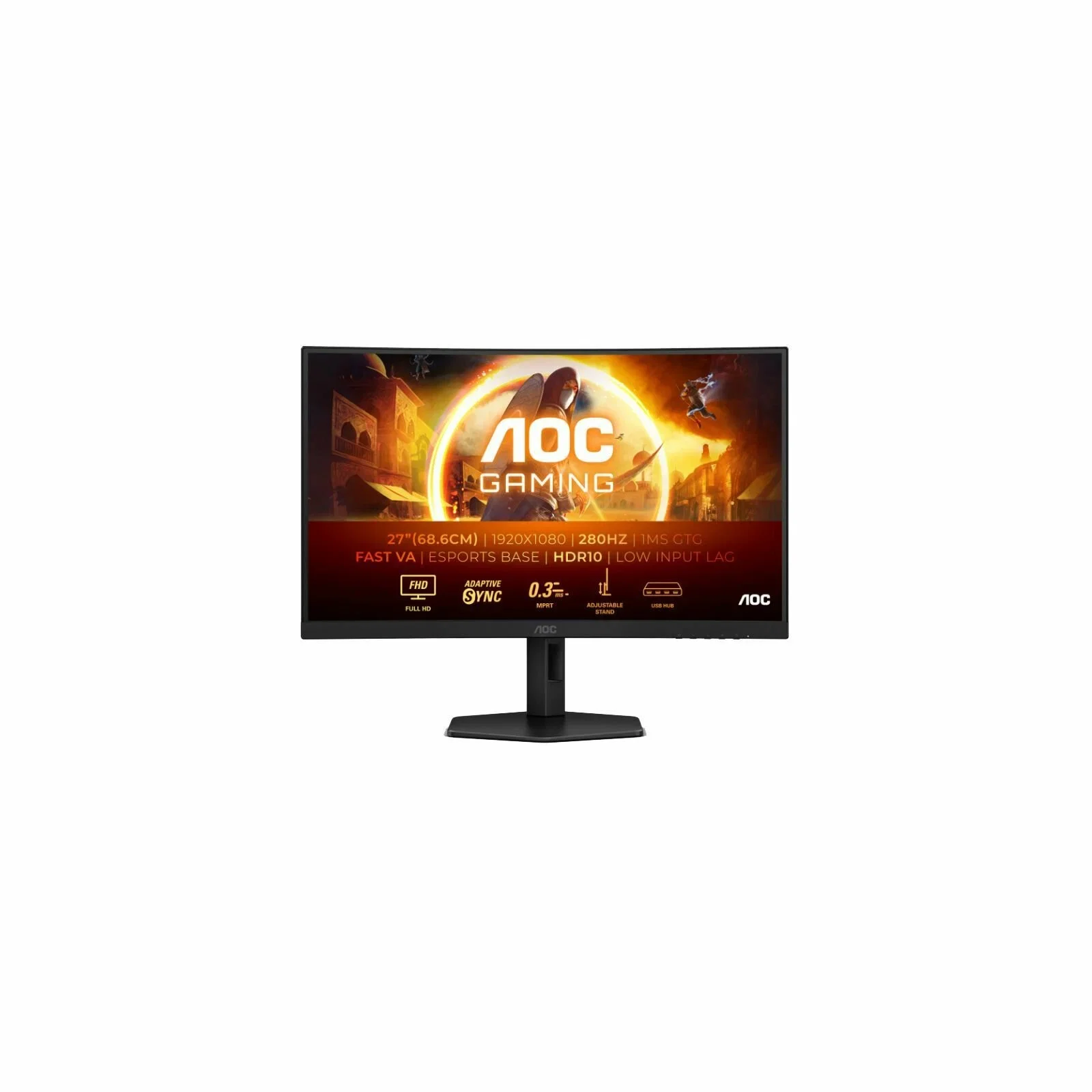 Монитор 27" AOC C27G4ZXU VA 1920x1080, 280 Гц, 1 мс, 16:9, 300 кд/м², 3000:1, 1500R, 2xHDMI, 1xDP, изогнутый 1500R, черный