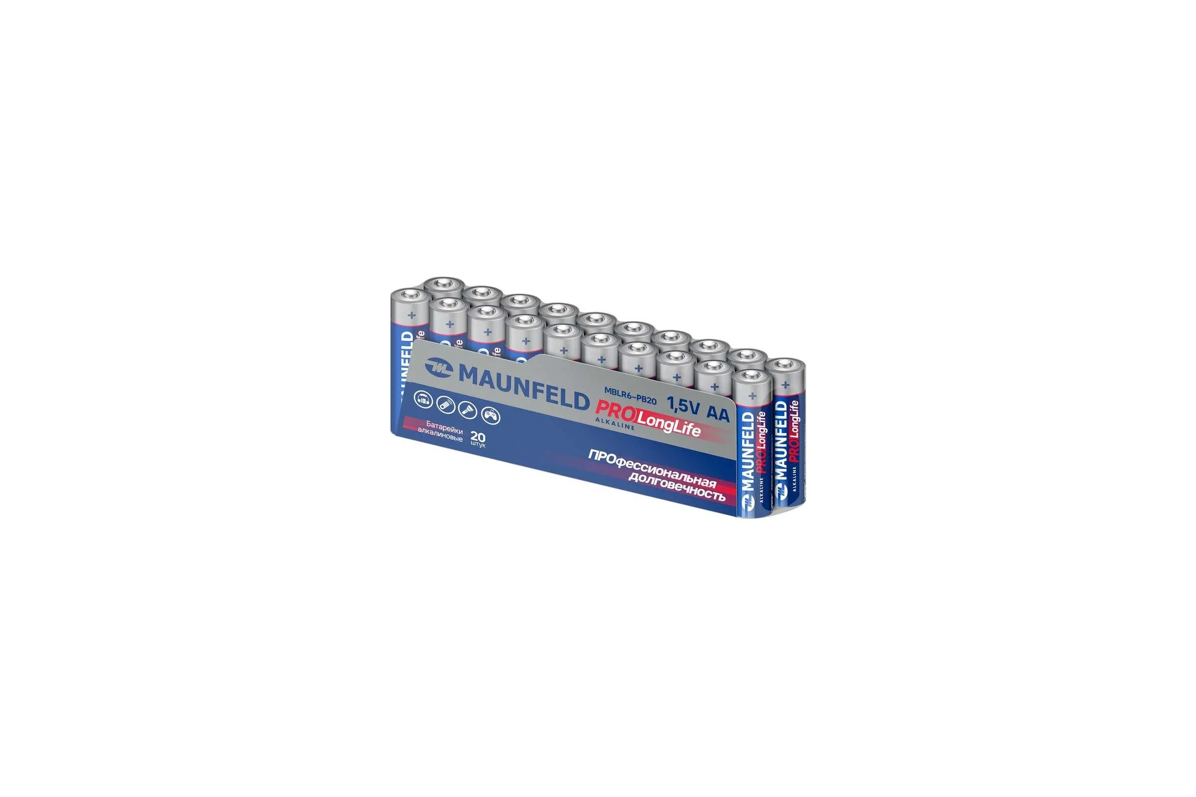 Батарейка, аккумулятор и зарядное устройство для него Maunfeld PRO Long Life Alkaline AA (LR6), 20 шт., спайка (MBLR6-PB20)