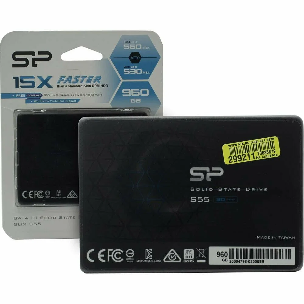 SSD накопитель Silicon Power 2.5 Slim S55 960 Гб SATA III SP960GBSS3S55S25