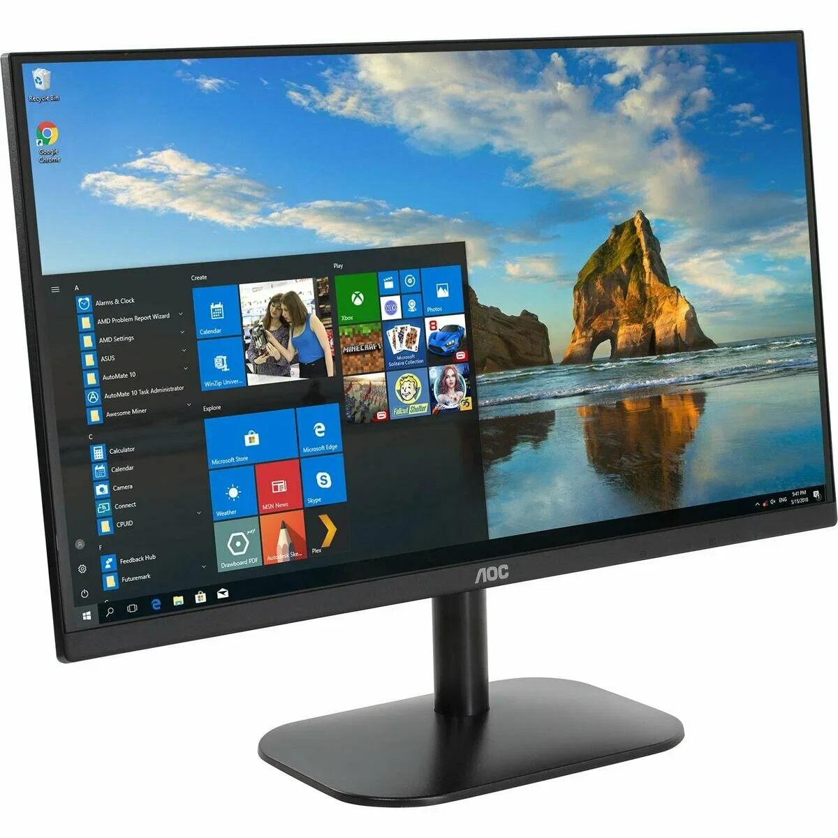 Монитор 23,8" AOC 1920x1080, WLED, 16:9, IPS, 300 cd, 1500:1, 20M:1, 4ms, 178°/178°, VGA, HDMI, DP, USB hub: USB3.2x3, USB3.2-B, USB-C(15W), 120Hz, Sp