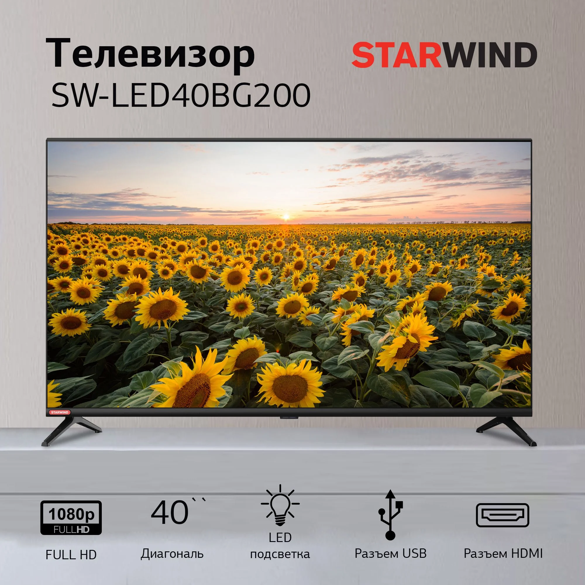 Телевизор LED 40" STARWIND SW-LED40BG200 чёрный 1920x1080, 60 Гц, Full HD