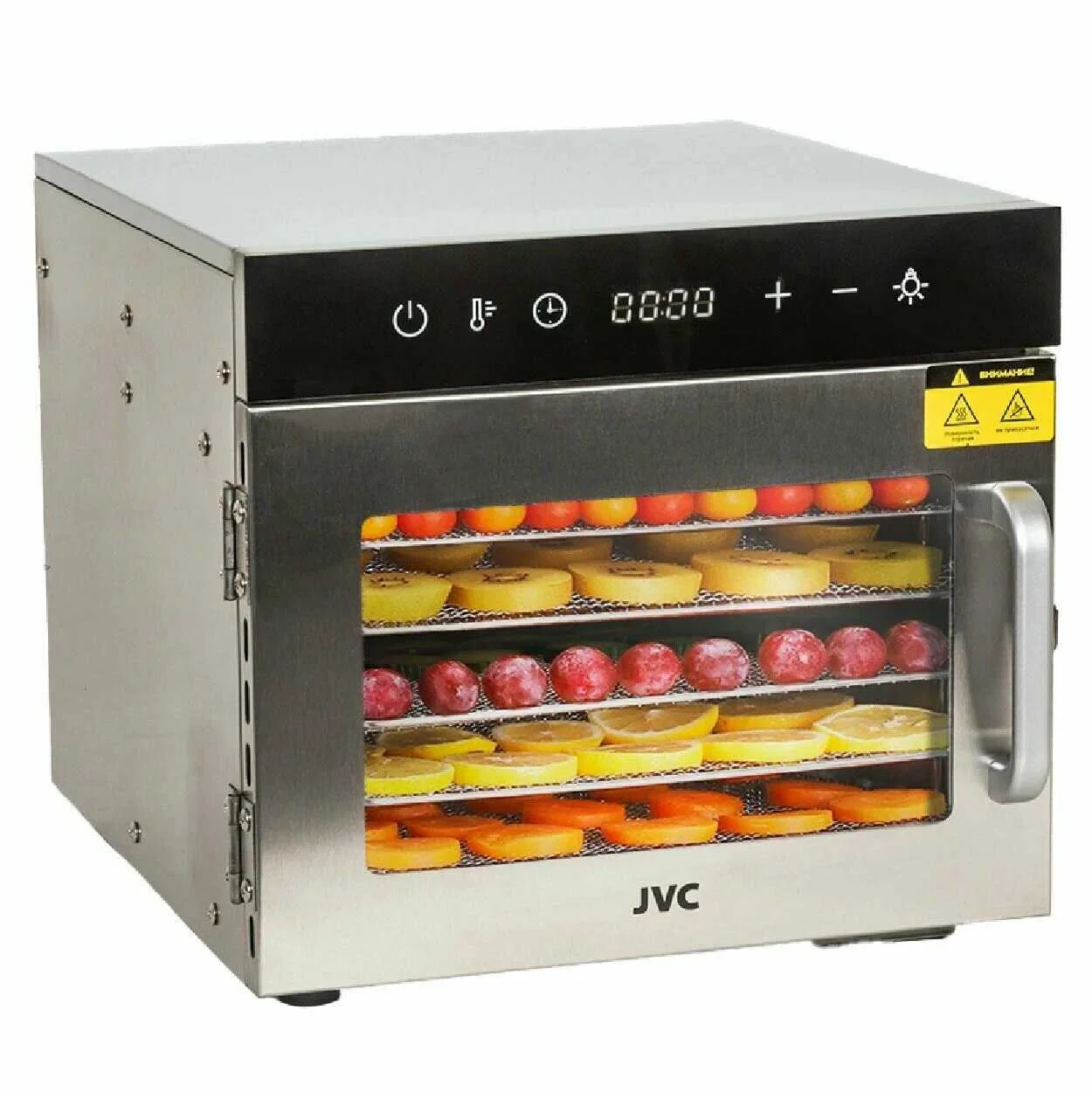 Электросушка JVC JK-FD802  500Вт, 6 лотков, 5 кг фруктов при сушке. вентилятор, сенсор. дисплей.