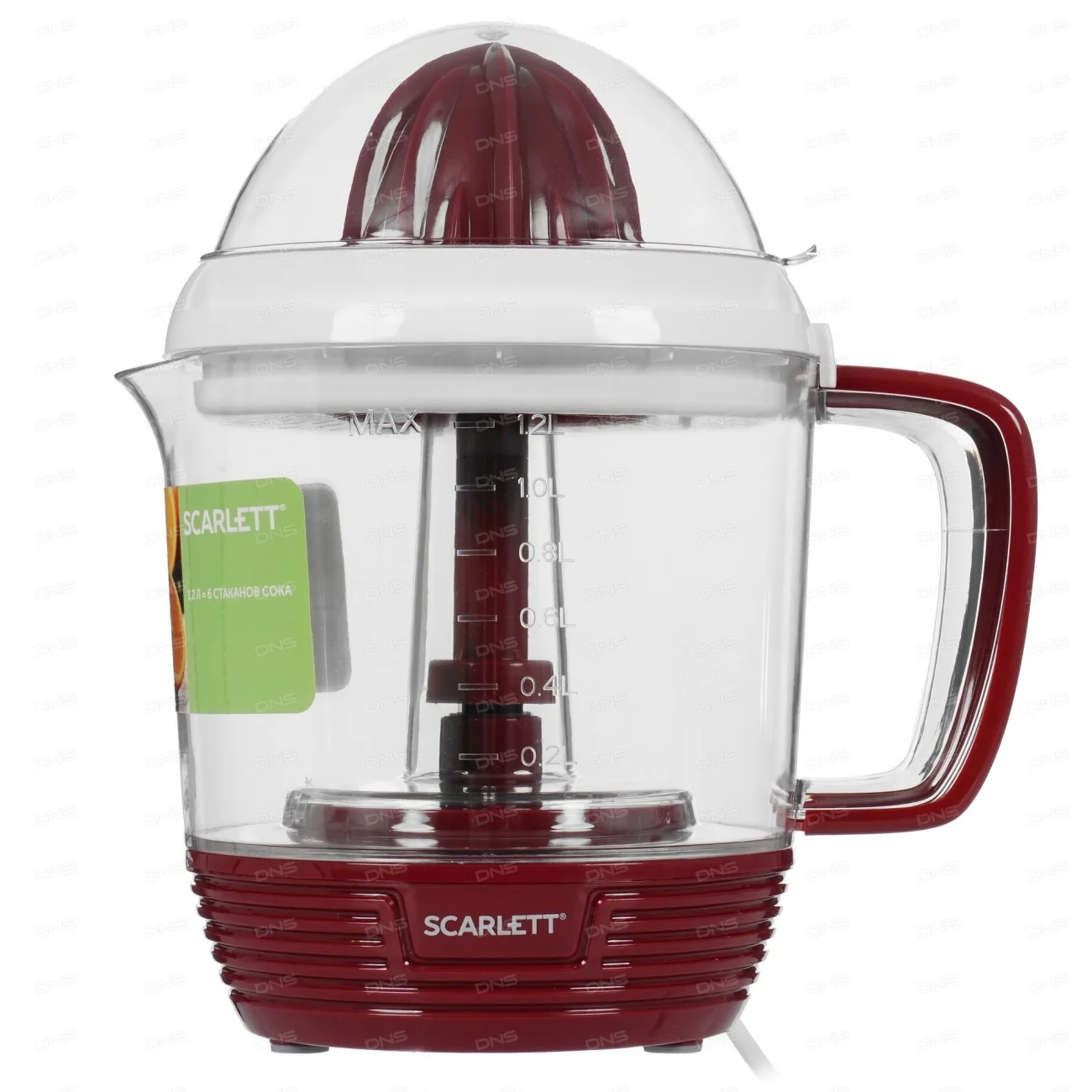 Соковыжималка цитрусовая Scarlett SC-JE50C08 25Вт рез.сок.:1200мл. красный/белый