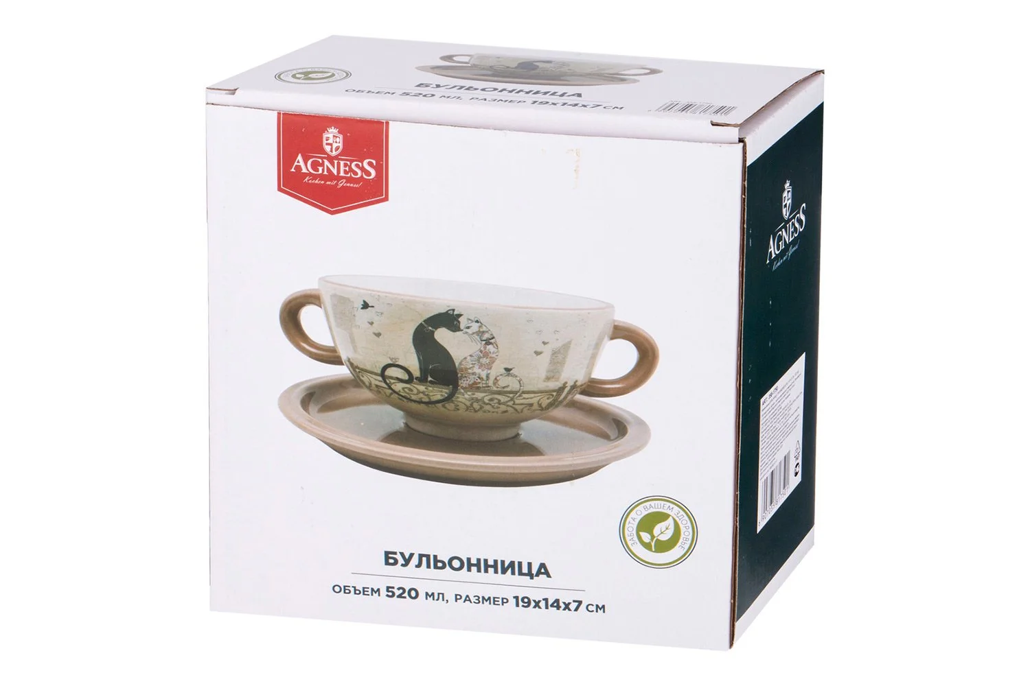 БУЛЬОННИЦА С БЛЮДЦЕМ AGNESS "ПАРИЖСКИЕ КОТЫ" 19*14*7 СМ 550 МЛ (КОР=18ШТ.)
