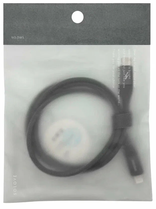 Кабель для цифровой техники и смартфонов Solove Type-C/Lightning, 100 см, 20W, PD, 3А, нейлоновая оплетка, DW5 (RUS) техпак темно-серый
