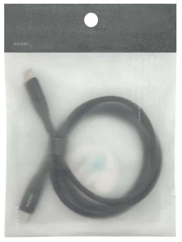 Кабель для цифровой техники и смартфонов Solove Type-C/Type-C SOLOVE, 100 см, 65W, PD, 3А, нейлоновая оплетка, DW3 (RUS) техпак темно-серый