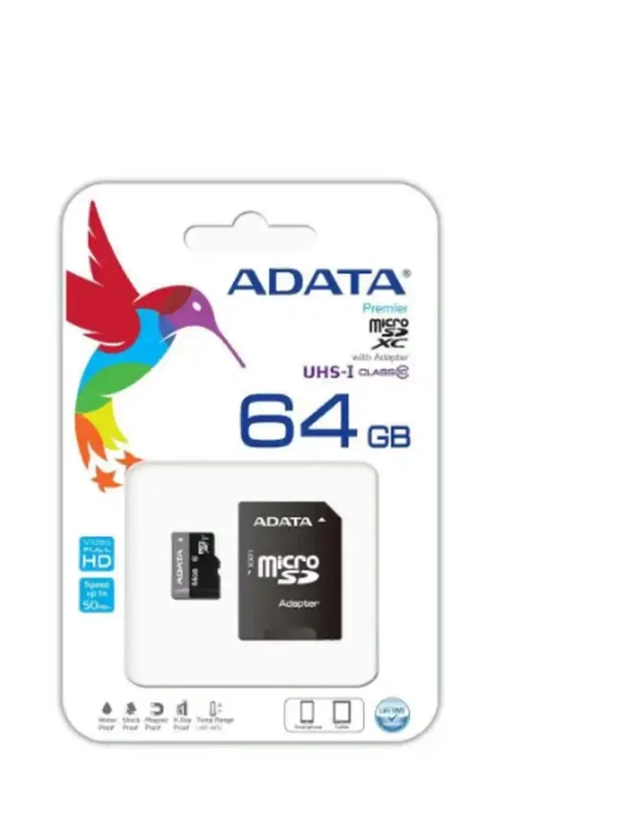 Карта памяти Adata MICRO, SDXC, 64 GB, CLASS 10, W/A (AUSDX64GUICL10A1-RA1)