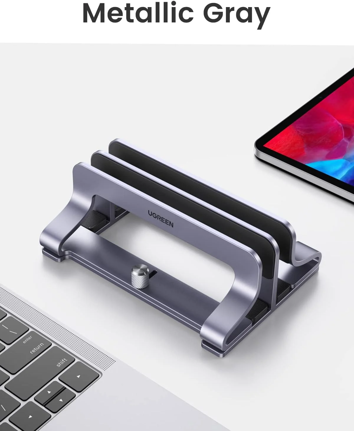 Подставка и держатель Ugreen LP258 (60643) Vertical Laptop Stand Dual-slot, вертикальная для ноутбука для 2 шт., серебристый
